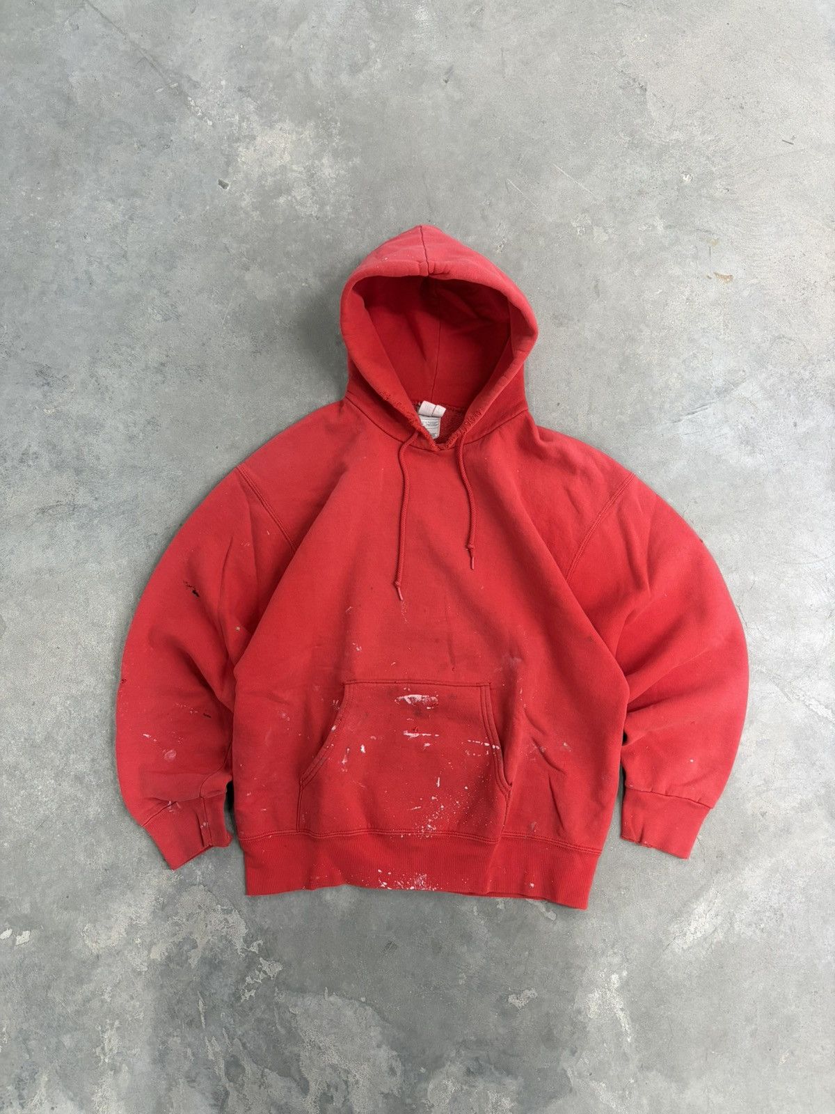 Vintage Thrashed Faded Fruit Of The Loom Red Blank Hoodie