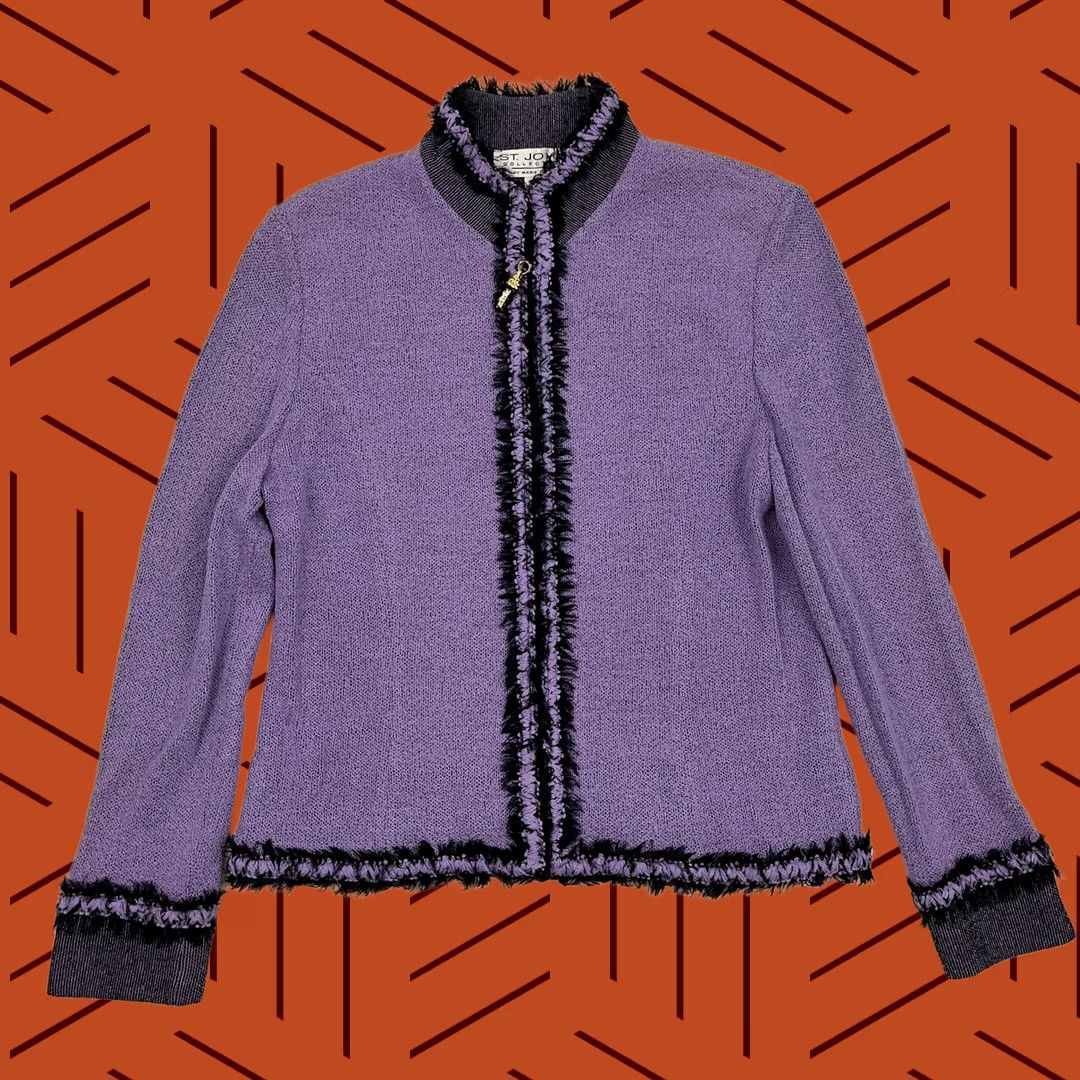 Vintage VINTAGE St John Blazer Womens Size 10 Purple Wool Boucle Knit Zip Fringe Academia Prep 90s Womens Size L / US 10 / IT 46 - 1 Thumbnail