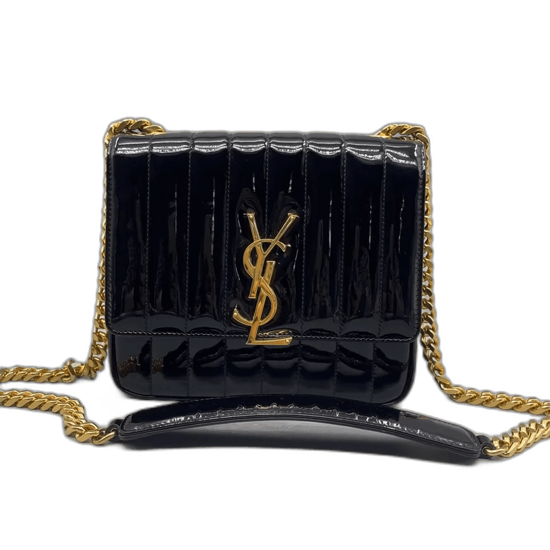 YVES Saint Laurent YSL Vicky Patent Leather Shoulder Bag in Black, Women's