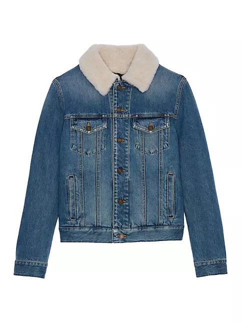 Saint Laurent Paris o1bcso1str0924 Jacket With Shearling in Denim Size US M / EU 48-50 / 2 - 1 Thumbnail