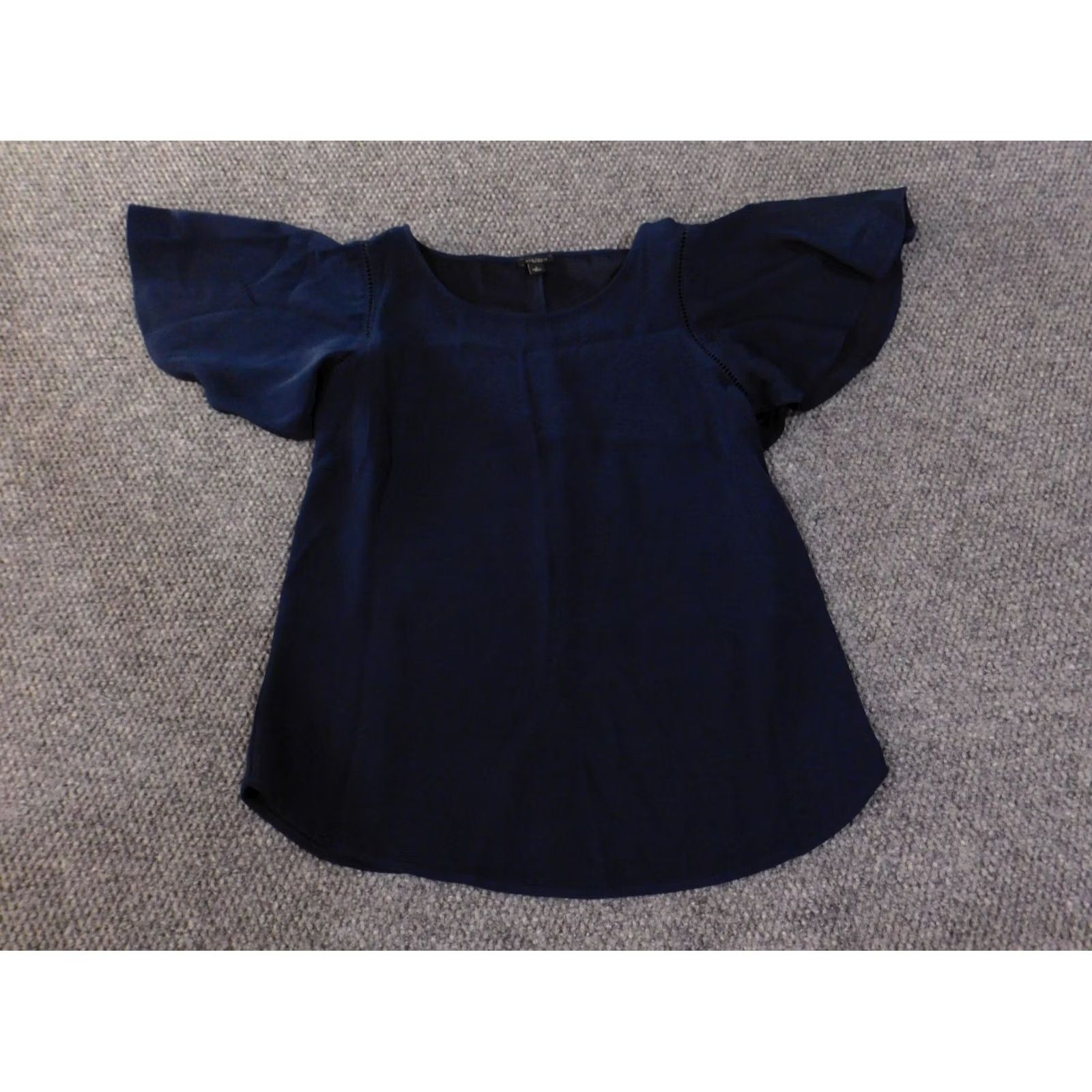 Ann Taylor Ann Taylor Loft Shirt Women Medium Blue Pullover Polyester Knit Ruffle Short Sleeve Round Neck Casual Basic Modern Slub Vintage No Size M / US 6-8 / IT 42-44 - 2 Thumbnail