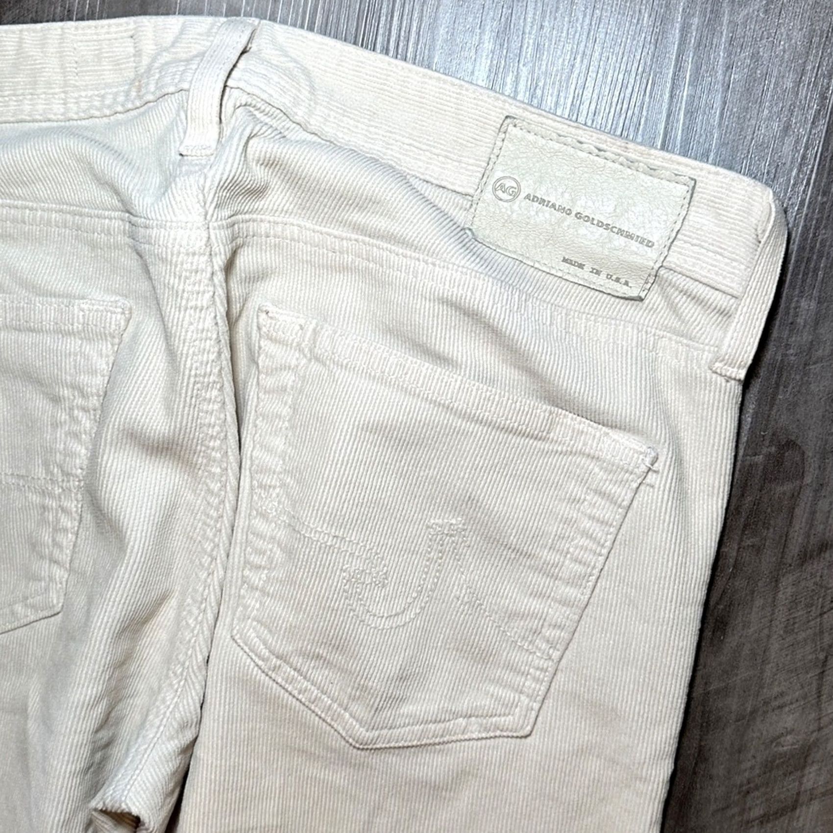 Vintage AG Adriano Goldschmied The Matchbox Slim Straight Corduroy Jeans - 31 Men Regular 30 Inseam Cream Khaki Chino MS9273 Size US 31 - 5 Thumbnail