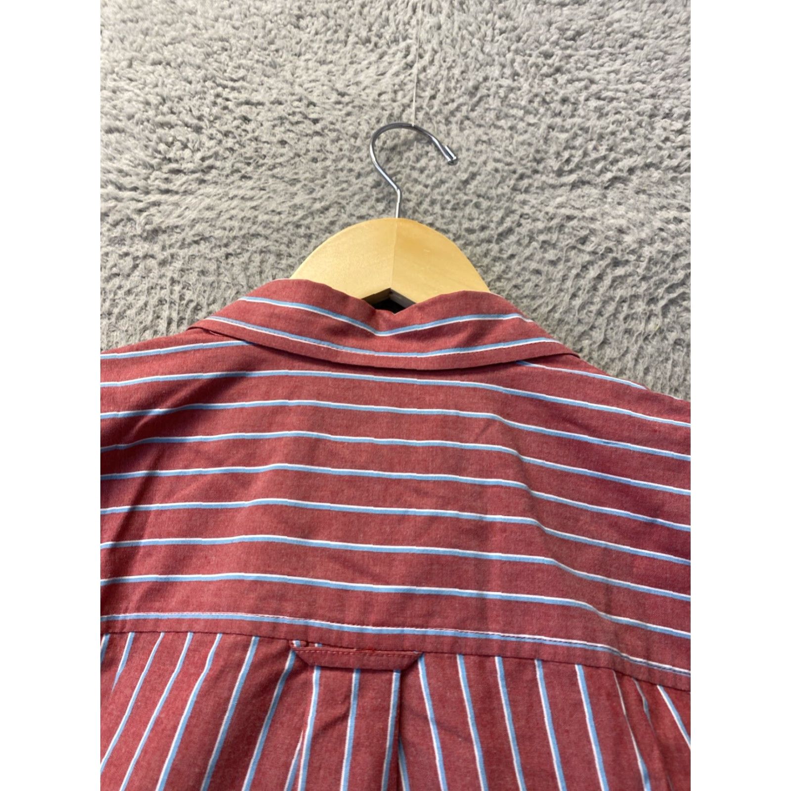 Club Room Club Room Dress Shirt Men M 100% Cotton Blue Maroon Striped Button-Down Wrinkle-Resistant Regular Sleeve 34/35 PMID 12331 Size 40R - 7 Thumbnail