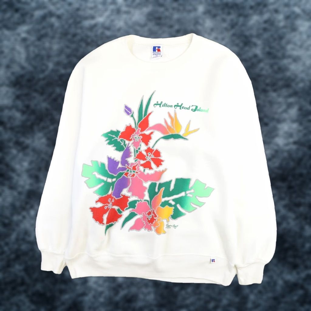 VINTAGE Russell Athletic Crewneck Sweatshirt XL White Hilton Head