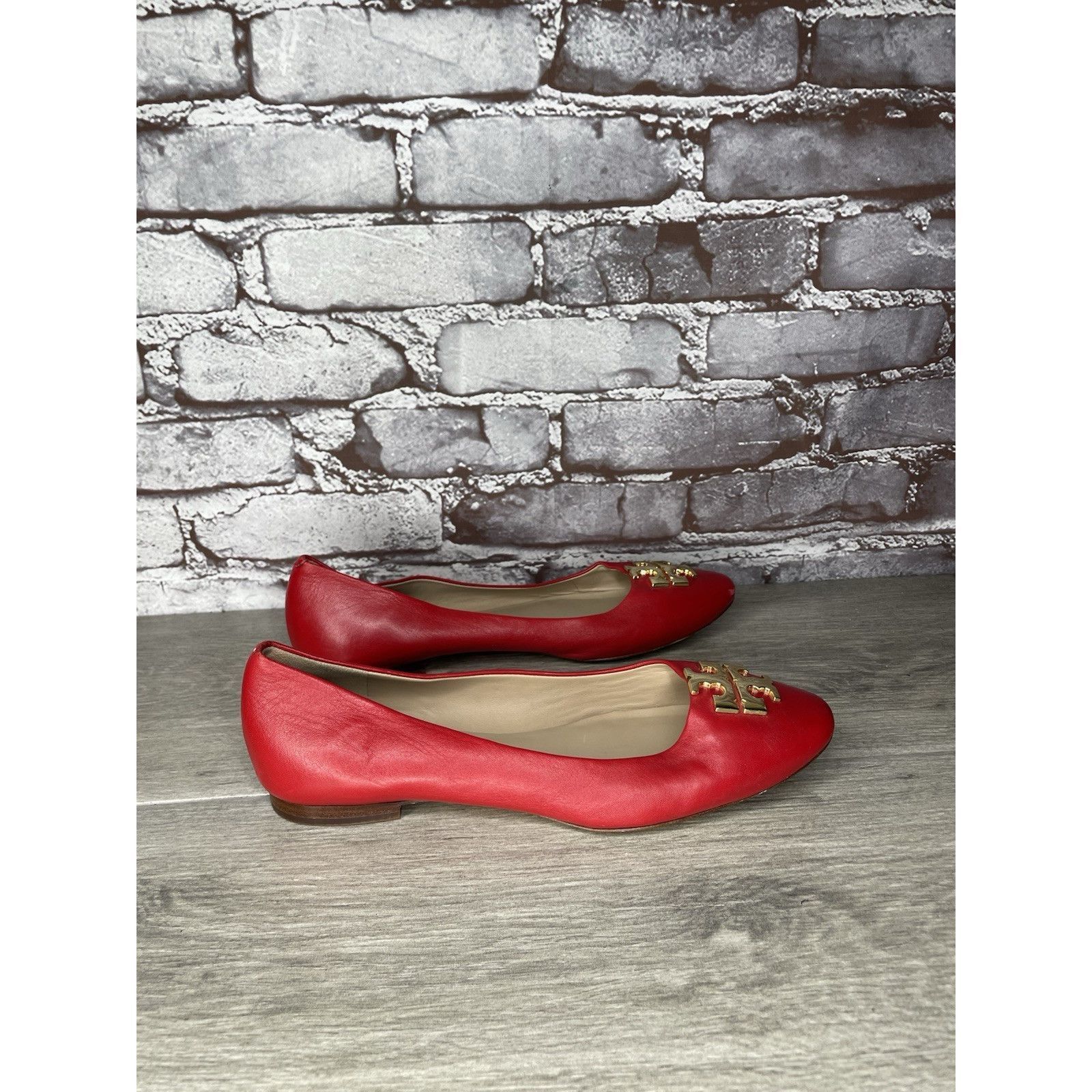 Tory Burch Tory Burch Red Leather Gold Badge Logo Ballet Flats Shoes Wo Size US 8.5 / IT 38.5 - 4 Thumbnail