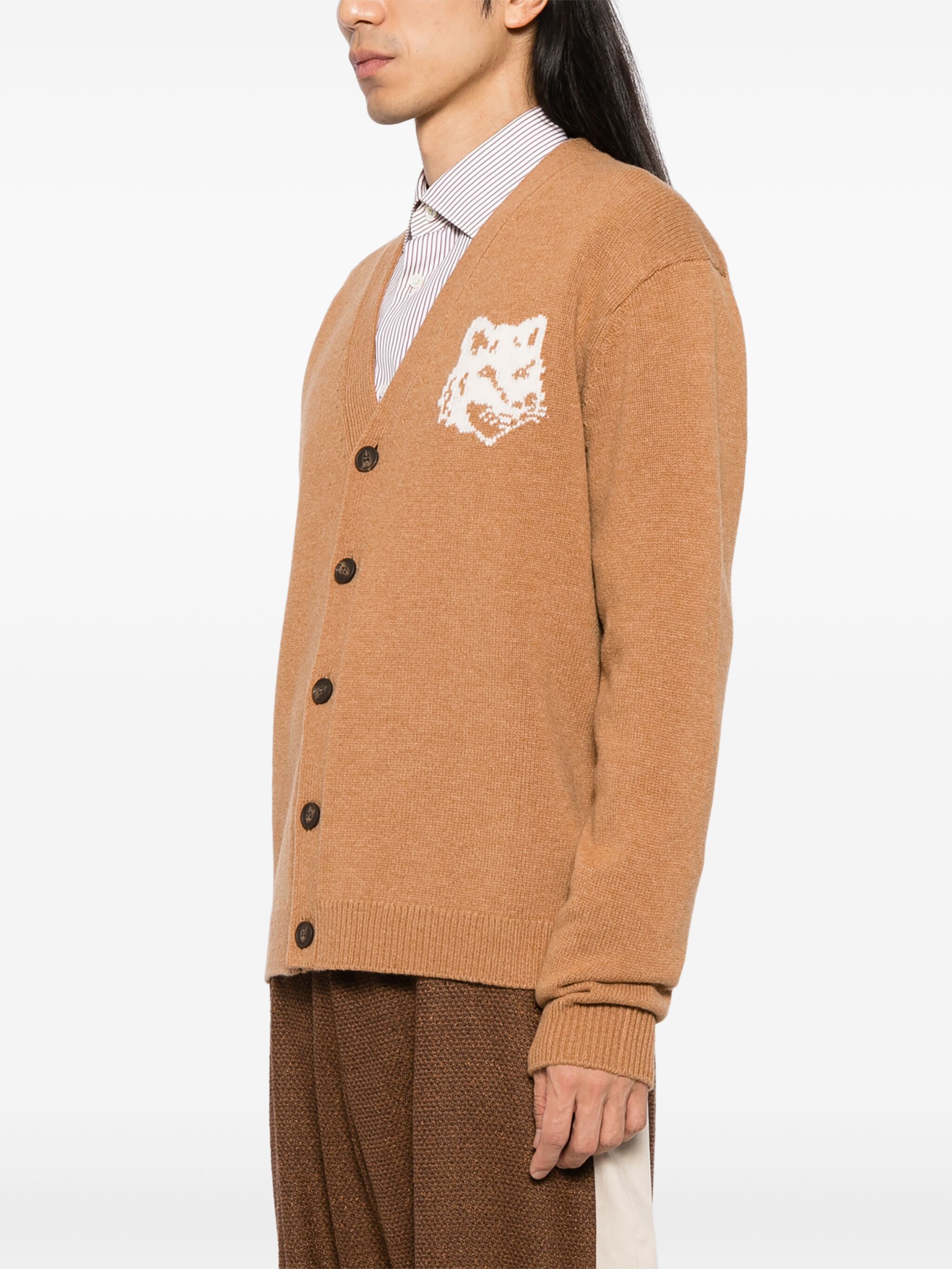 Maison Kitsune o1s22i1n1124 Fox Head Wool Cardigan in Brown Size US S / EU 44-46 / 1 - 3 Thumbnail