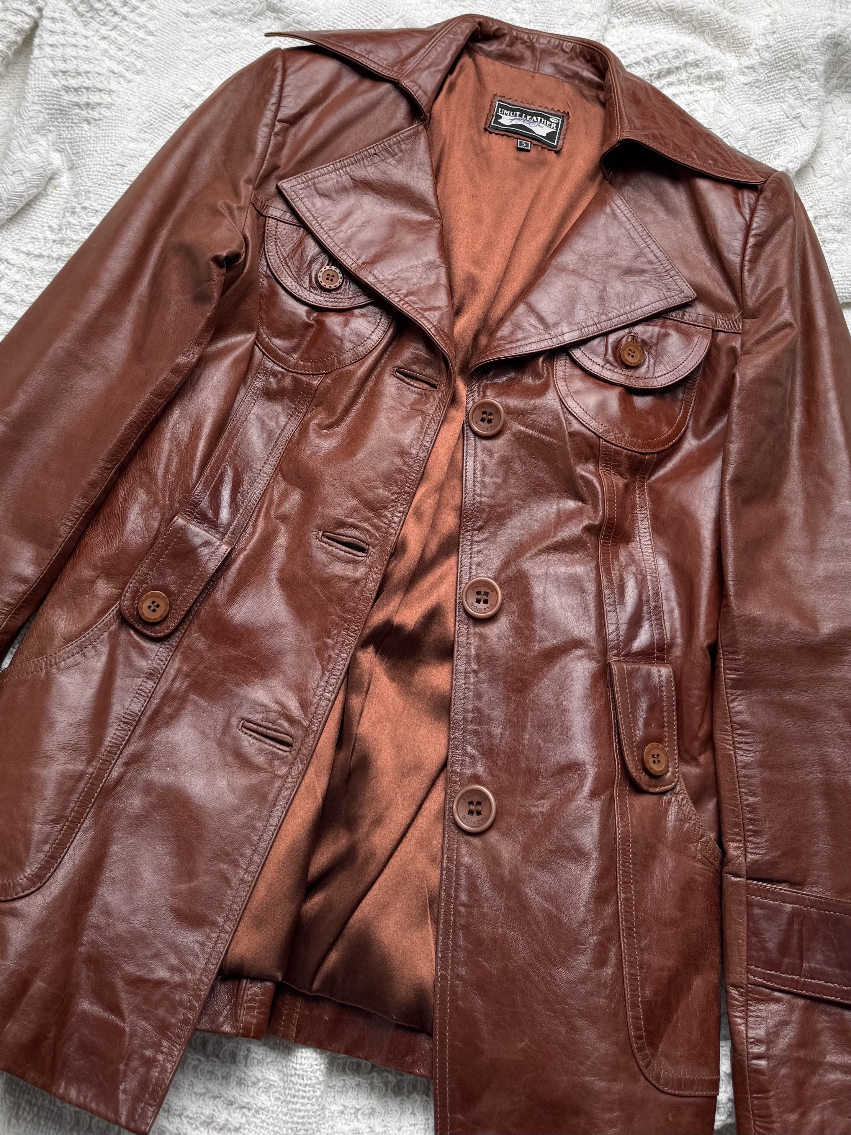 Vintage Vintage Brown Leather Jacket Button Front Retro Mid Length Size S / US 4 / IT 40 - 5 Thumbnail