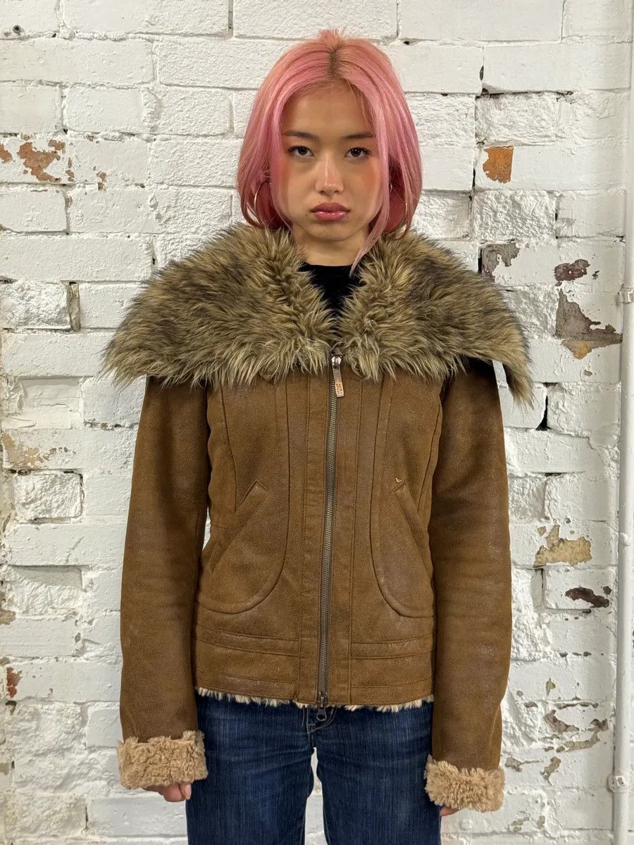 Armani Armani Faux Fur Collar Brown Leather Jacket Size M / US 6-8 / IT 42-44 - 2 Thumbnail
