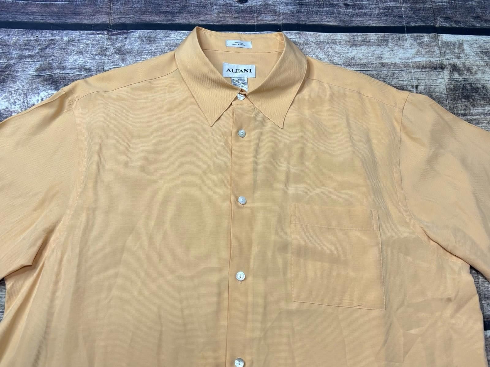 Alfani VTG Alfani Silk Shirt Mens XL Short Sleeve Button Up Orange Size US XL / EU 56 / 4 - 4 Thumbnail