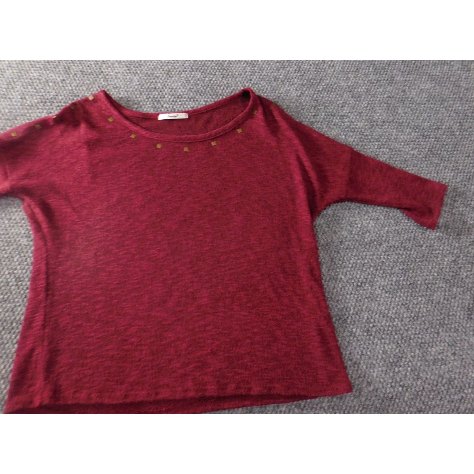 Vintage Papaya Womens Blouse XL Red Pullover Knit Puff Sleeve 3/4 Collar Bow Button Knitwear Sweater Regular Size XL / US 12-14 / IT 48-50 - 3 Thumbnail