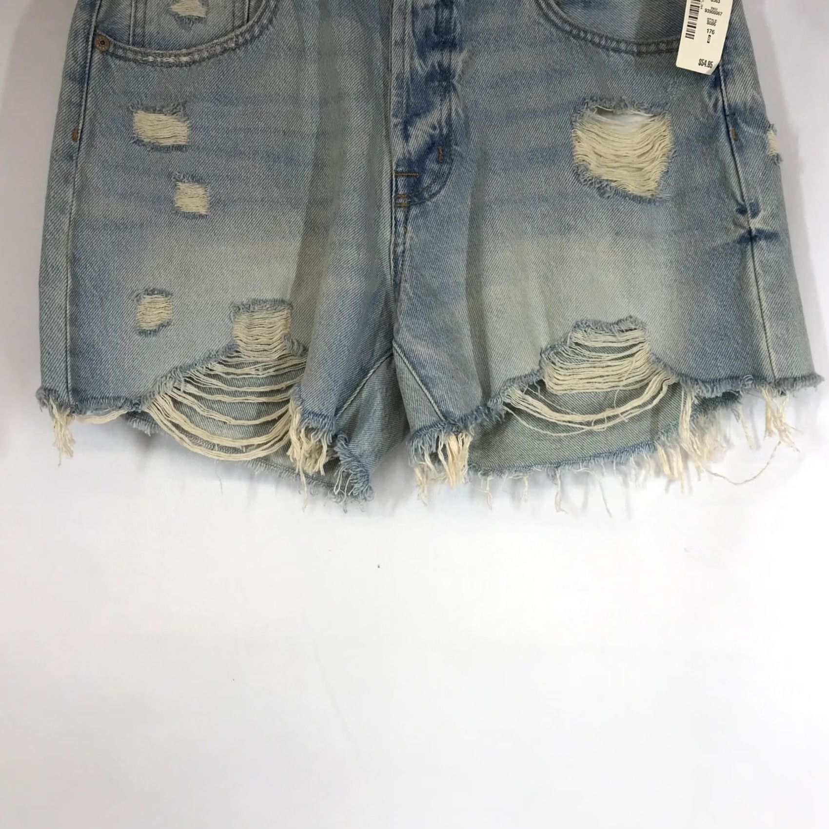 Vintage AERO 889 Women High Rise Cut-Off Denim Shorts Size 8 Distressed Frayed Blue Front Flat Button Fly 5-Pocket Casual Summer Size 30" / US 8 / IT 44 - 3 Thumbnail