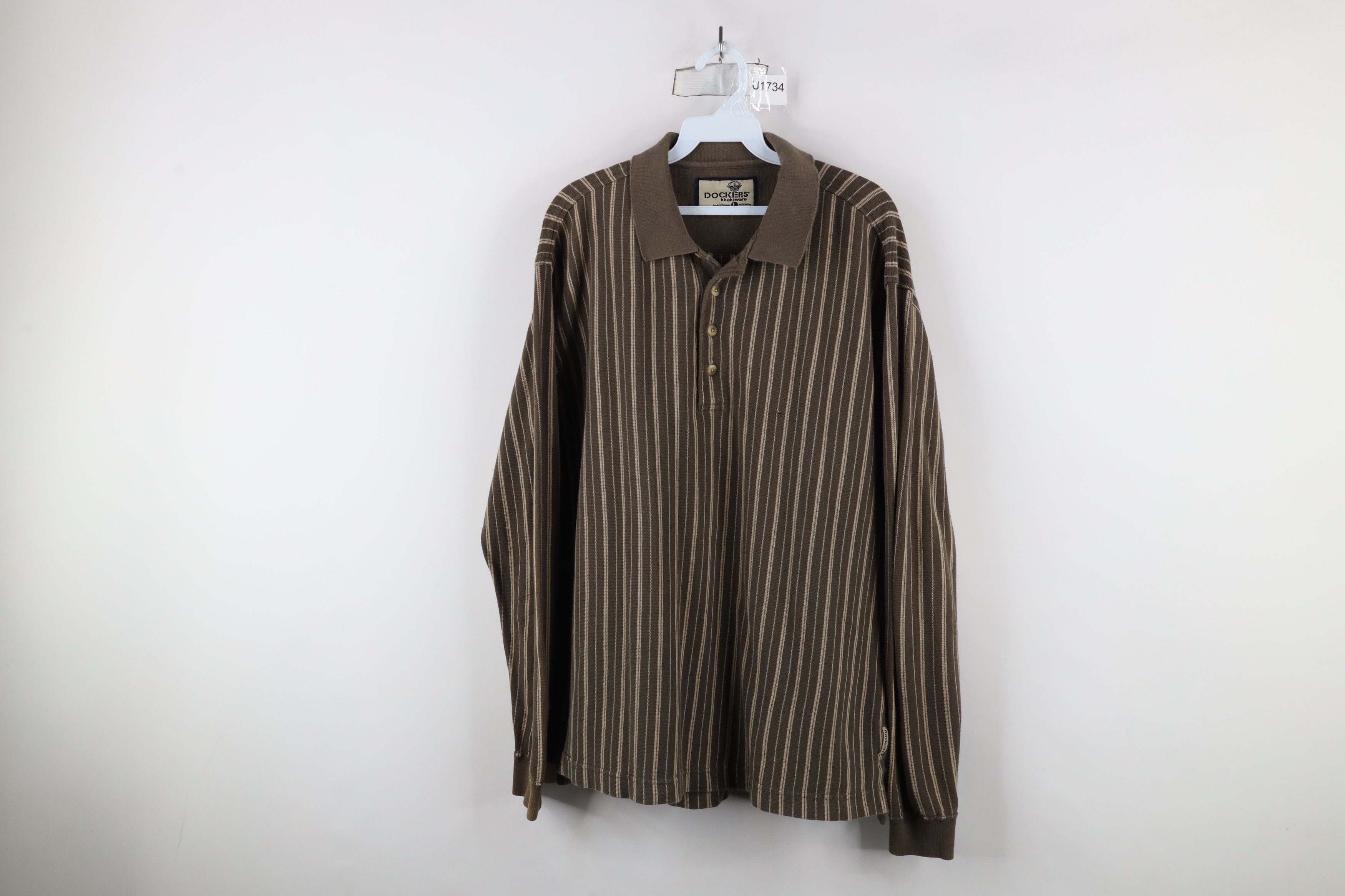 Vintage Vintage 90s Streetwear Striped Thermal Knit Long Sleeve Polo Size US L / EU 52-54 / 3 - 1 Thumbnail