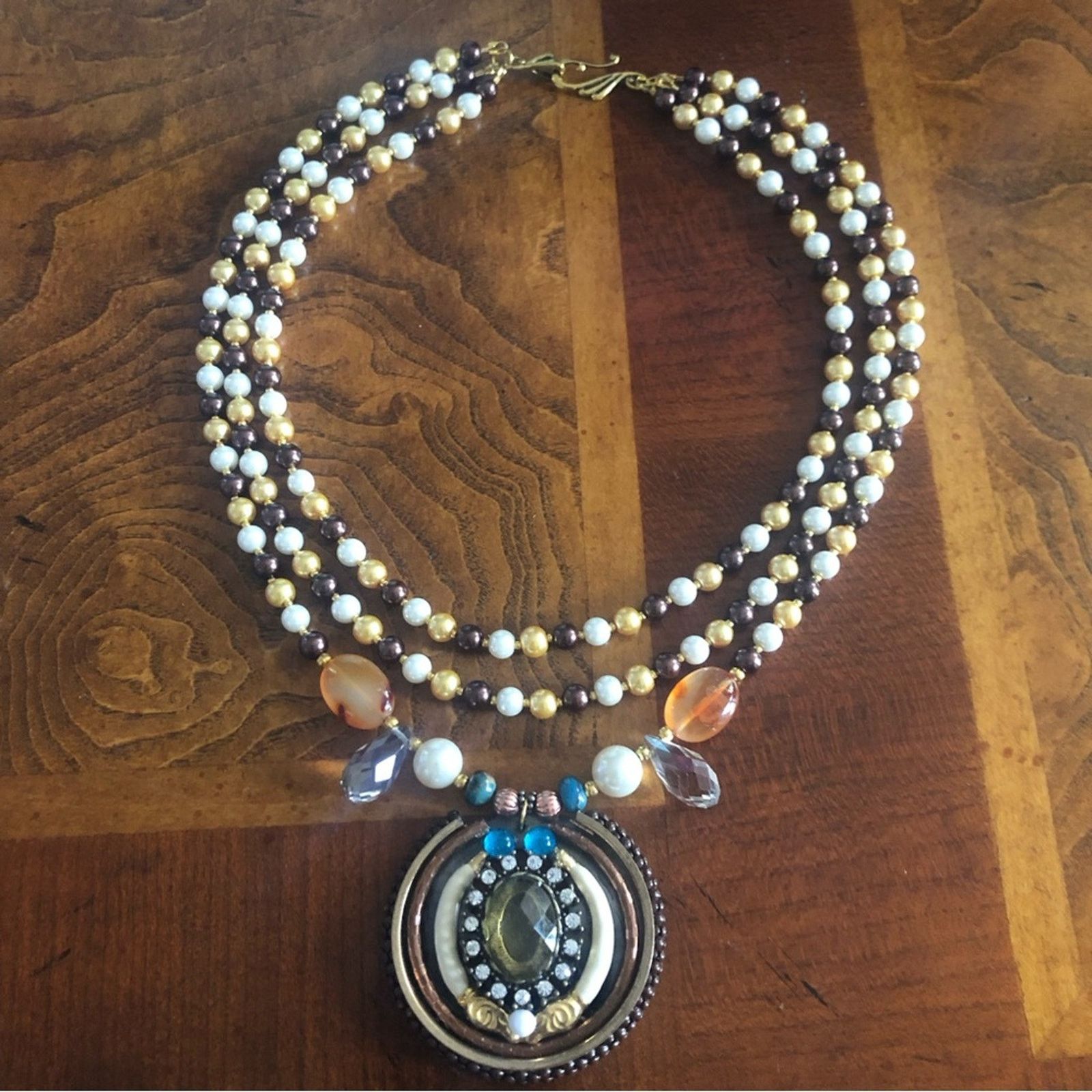 Handmade Handcrafted repurpose large amulet pendant Pearl necklace Size ONE SIZE - 7 Thumbnail