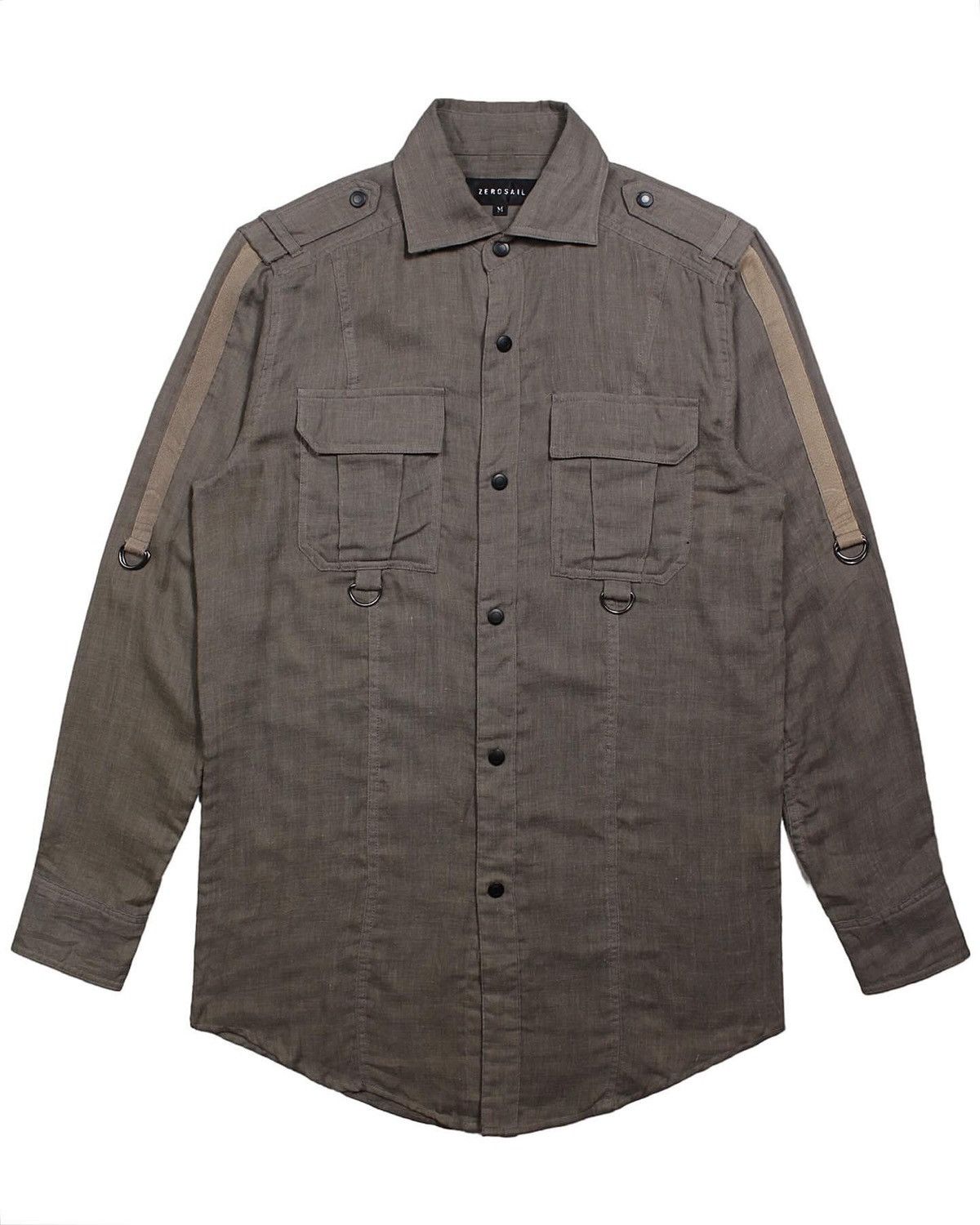 image of Zero Sail Linen Military Shirt in Brown, Men's (Size Medium)