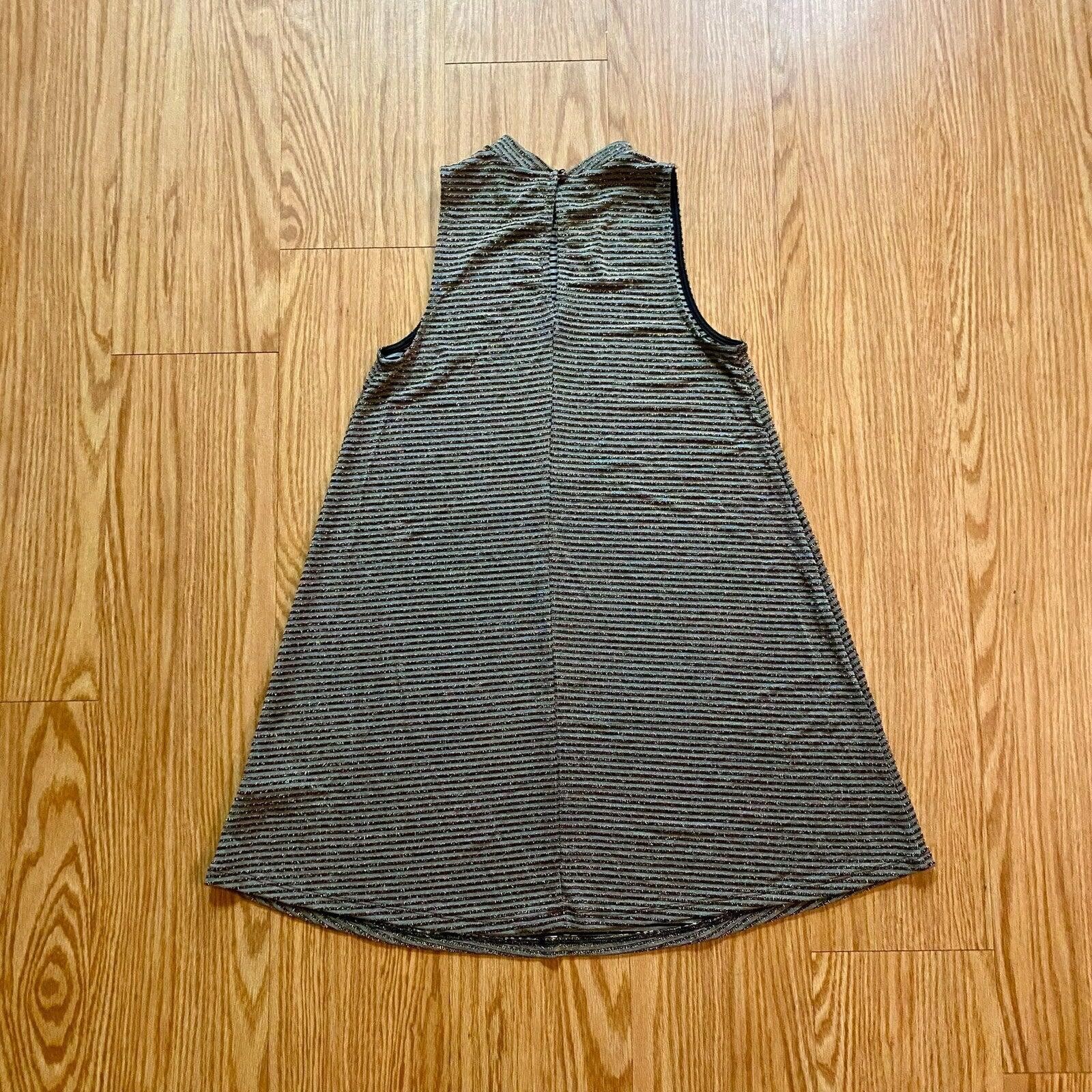 Everlane Everly Gold Metallic Stripe Mini Shift Dress Womens Small Size S / US 4 / IT 40 - 6 Thumbnail