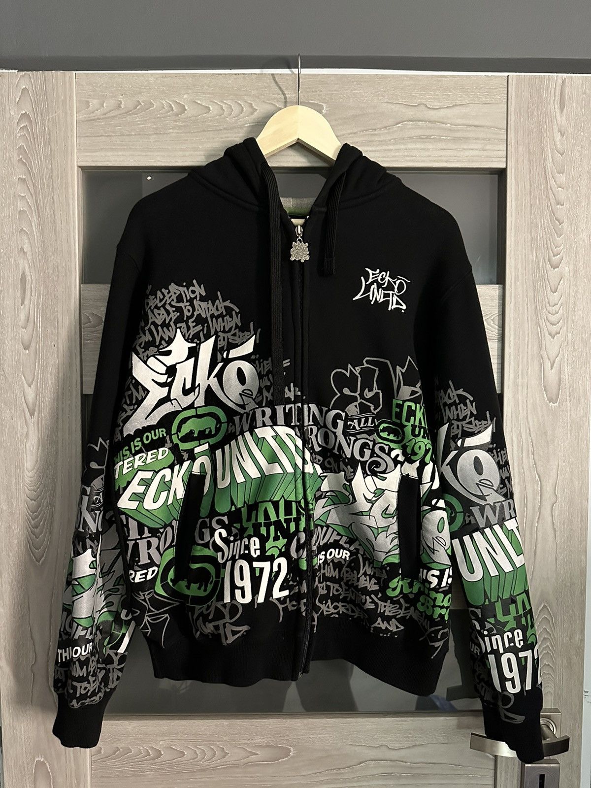 image of Ecko Unltd Zip Hoodie Multiprint Overprint in Black, Men's (Size Medium)