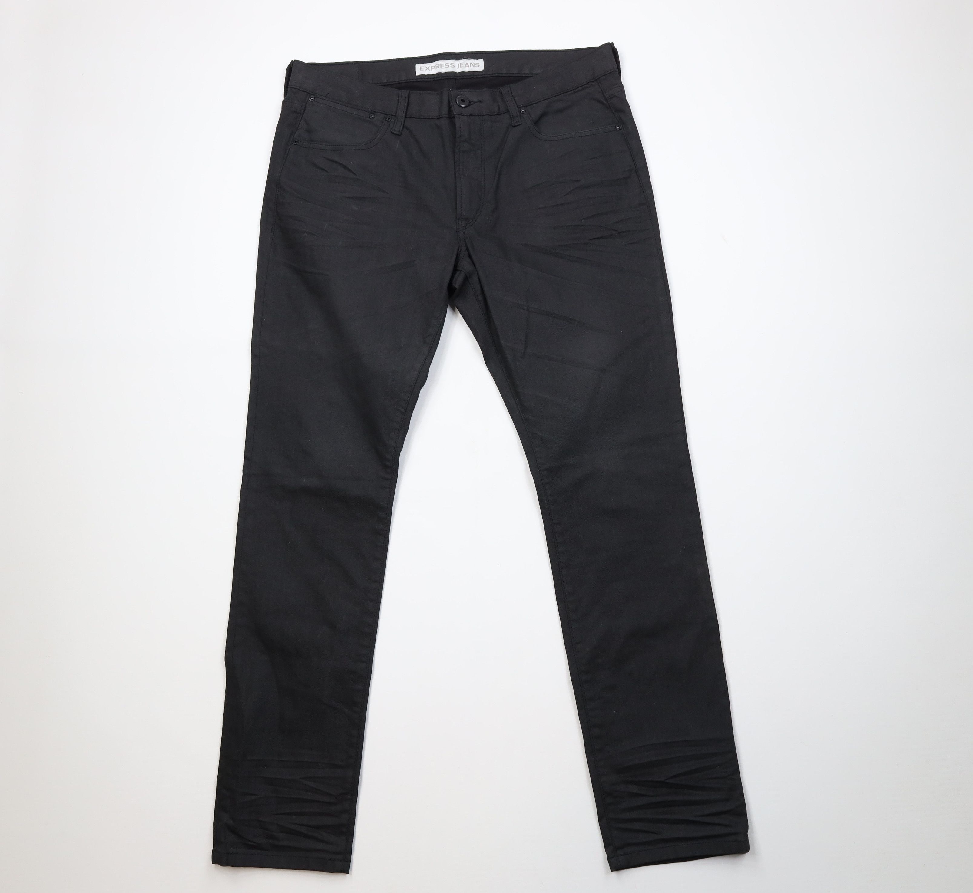 Express Express Alec Waxed Cotton Super Skinny Fit Denim Jeans Black Size US 34 / EU 50 - 1 Thumbnail