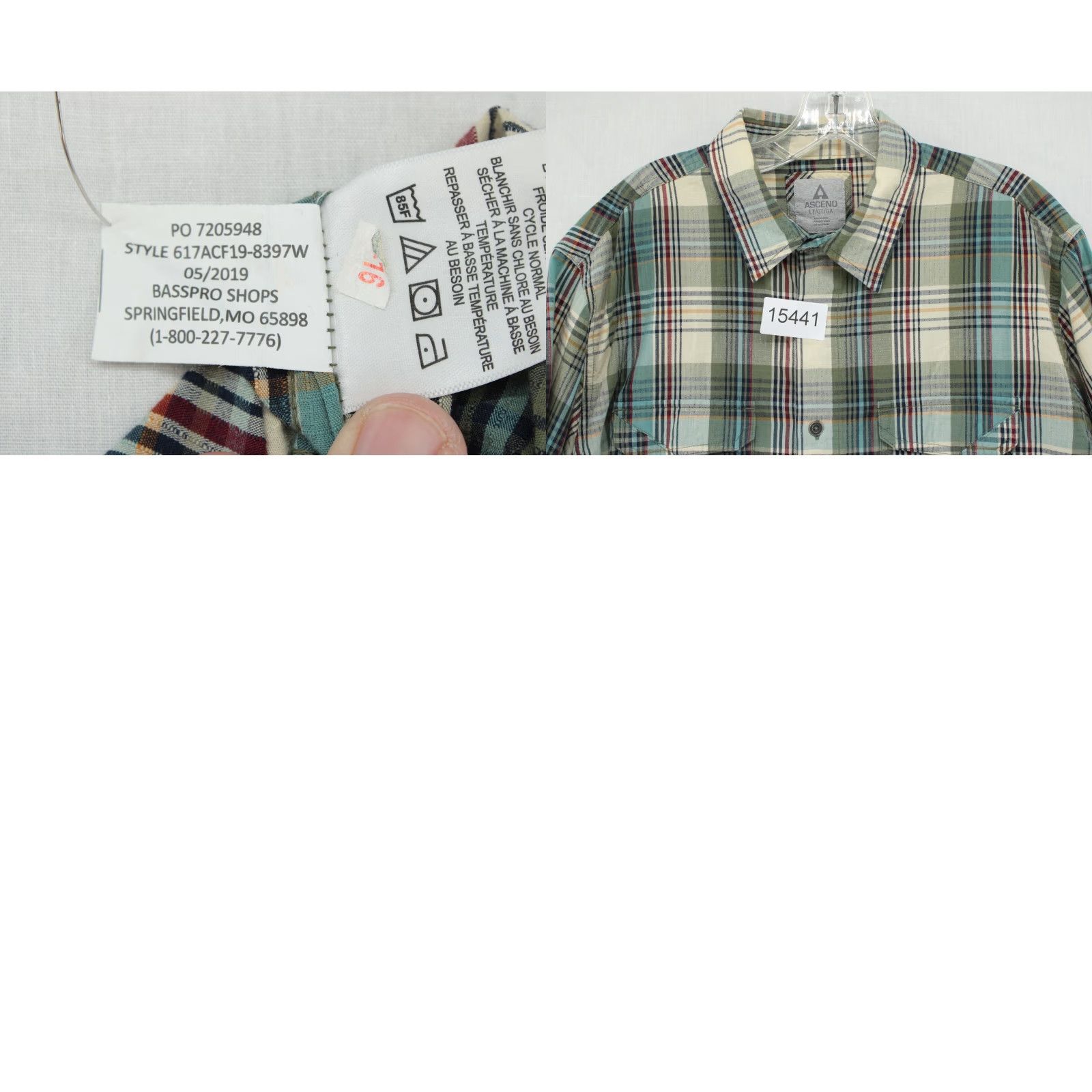 ASCENO VINTAGE Ascend Shirt Men's Large Tall Green Plaid Button-Up Cabincore Outdoors Bass Pro Size US L / EU 52-54 / 3 - 8 Thumbnail