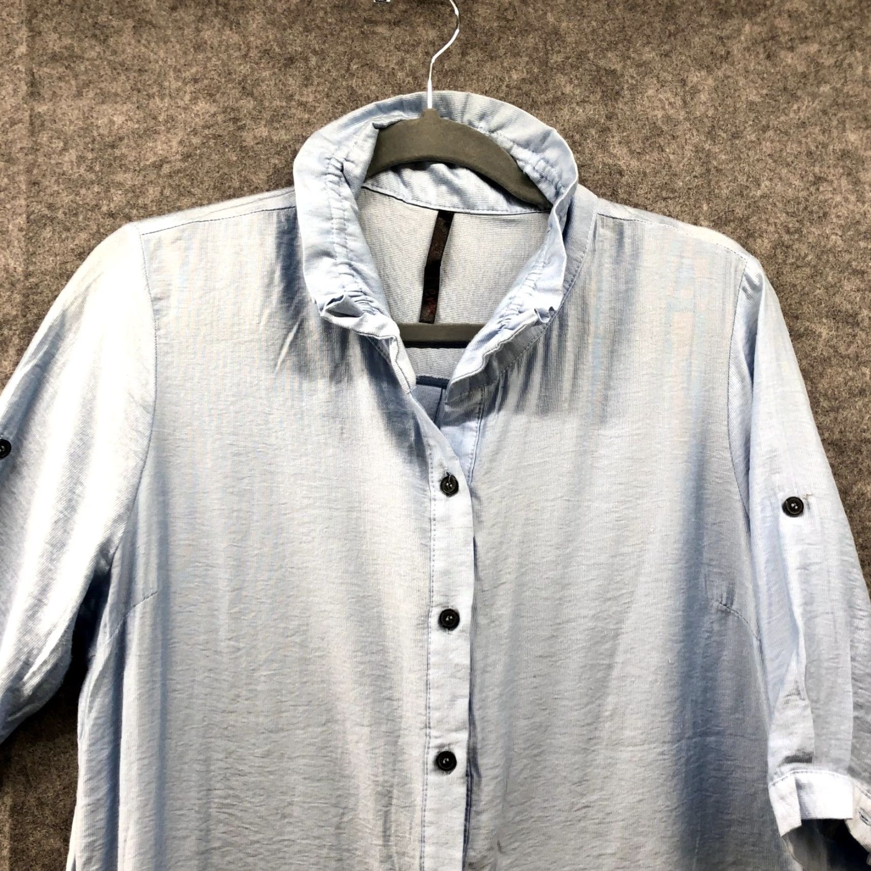 J Brand Merbe Womens Blue Tunic Button Up Shirt Ruffle Collar Sz M Size M / US 6-8 / IT 42-44 - 3 Thumbnail