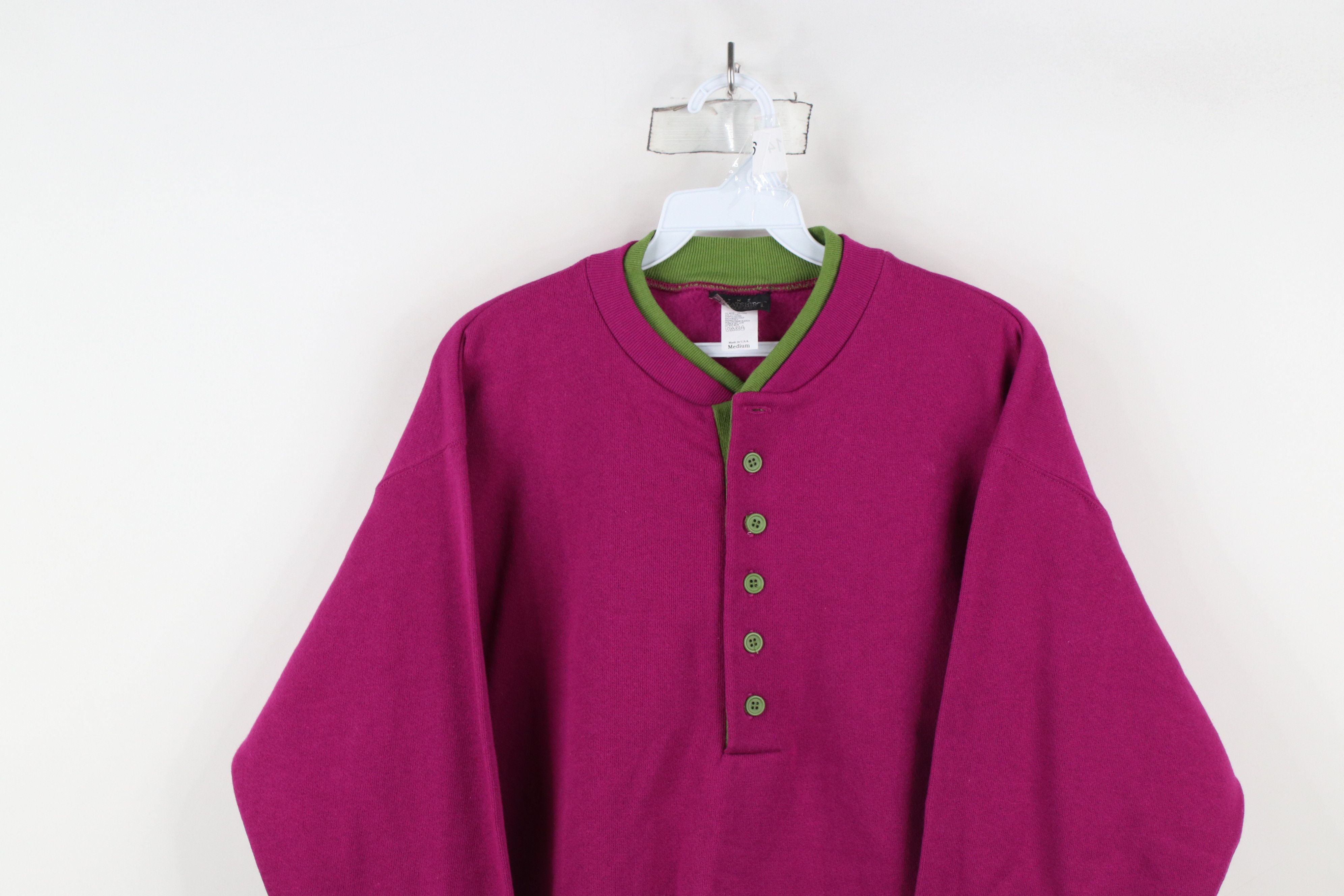 Vintage Vintage 90s Streetwear Blank Henley Sweatshirt Purple USA Size US M / EU 48-50 / 2 - 2 Thumbnail