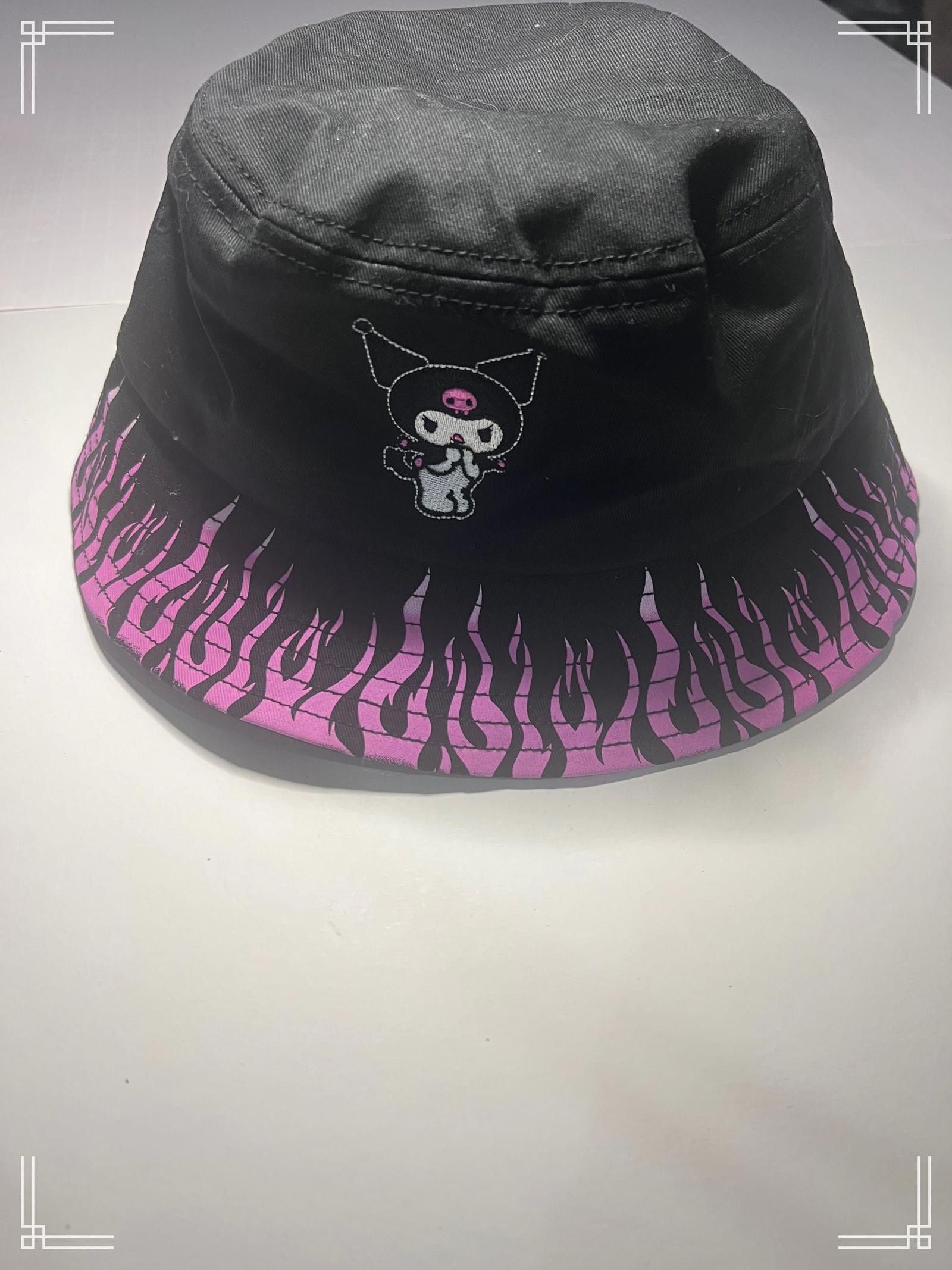 Designer Kuromi Bucket Hat with Pink Flame Design - One Size Size ONE SIZE - 1 Thumbnail