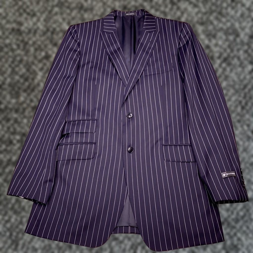 Vintage Bachrach Suit 40 Long Navy Blue Pinstripe Wool Pants 33 Waist Unhemmed New Size 40R - 1 Thumbnail