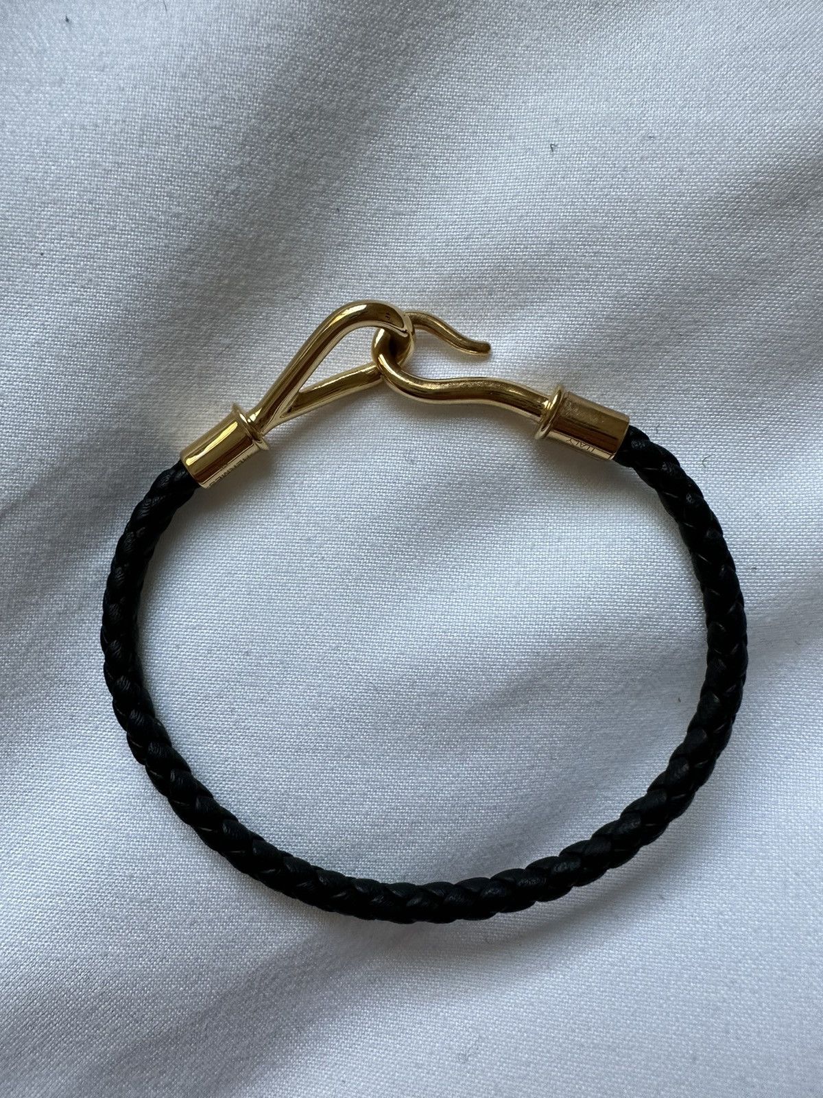 image of Hermes Black Leather Jumbo Hook Bracelet, Women's
