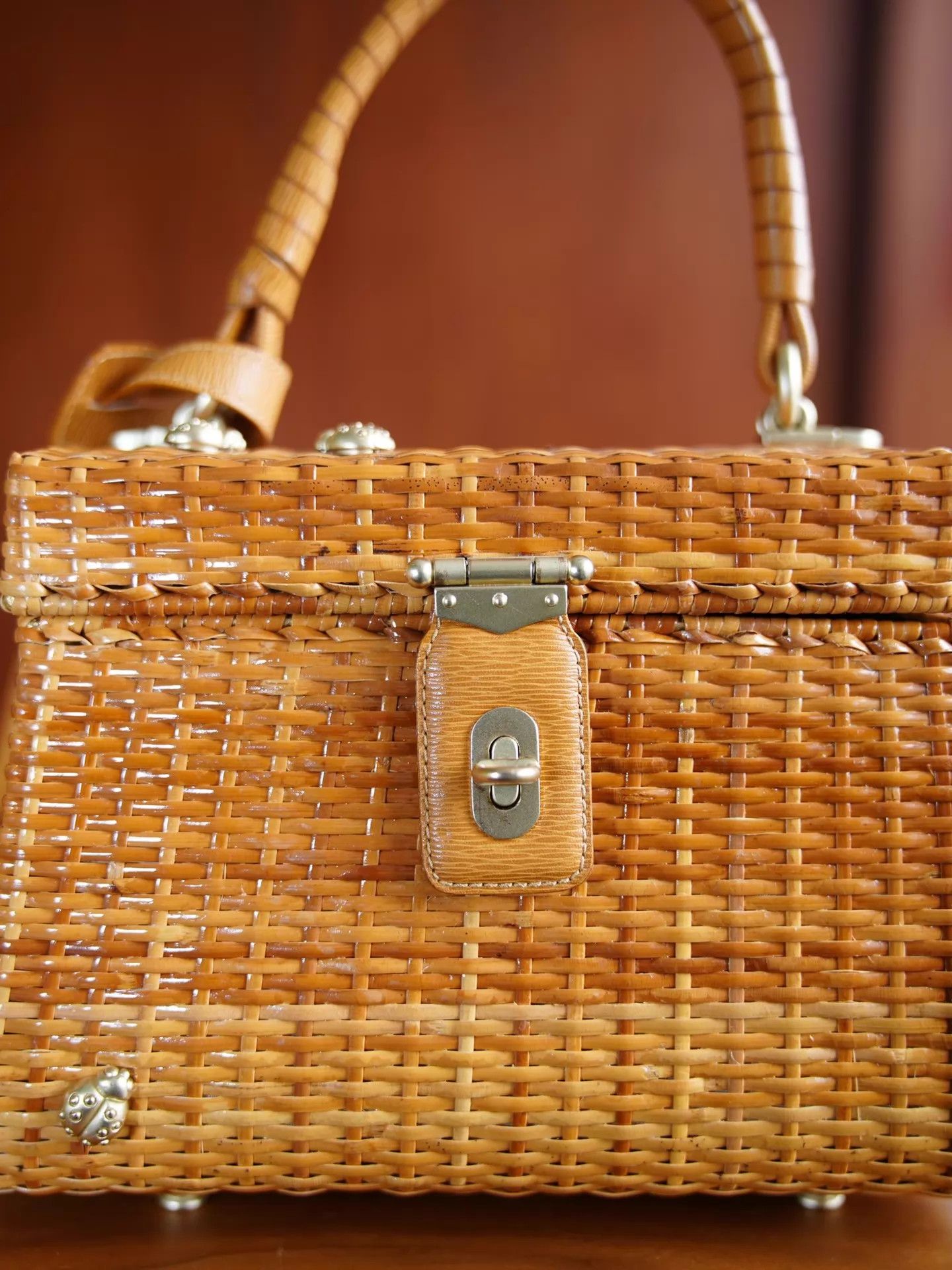 Other BKC Honey Wicker Basket w/ 3 Ladybugs, Lock, Strap Size ONE SIZE - 7 Thumbnail