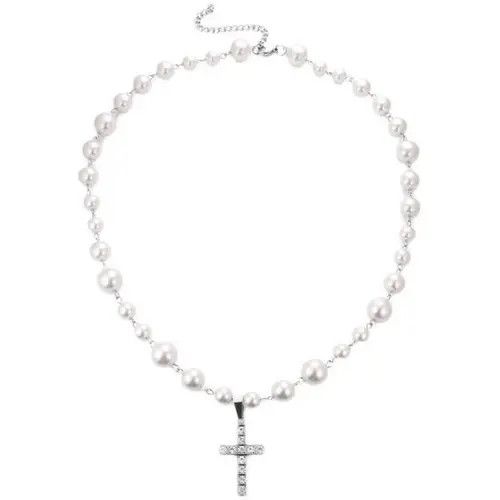Jewelry Rhinestone Cross Pearl Pendant Necklace Size ONE SIZE - 4 Thumbnail