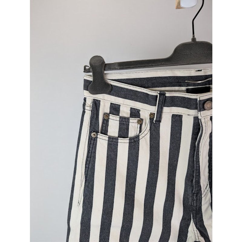 Saint Laurent Paris o1rshd1 Fold Bespoke Stripe Straight Denim Jeans Black/White Size US 30 / EU 46 - 6 Thumbnail