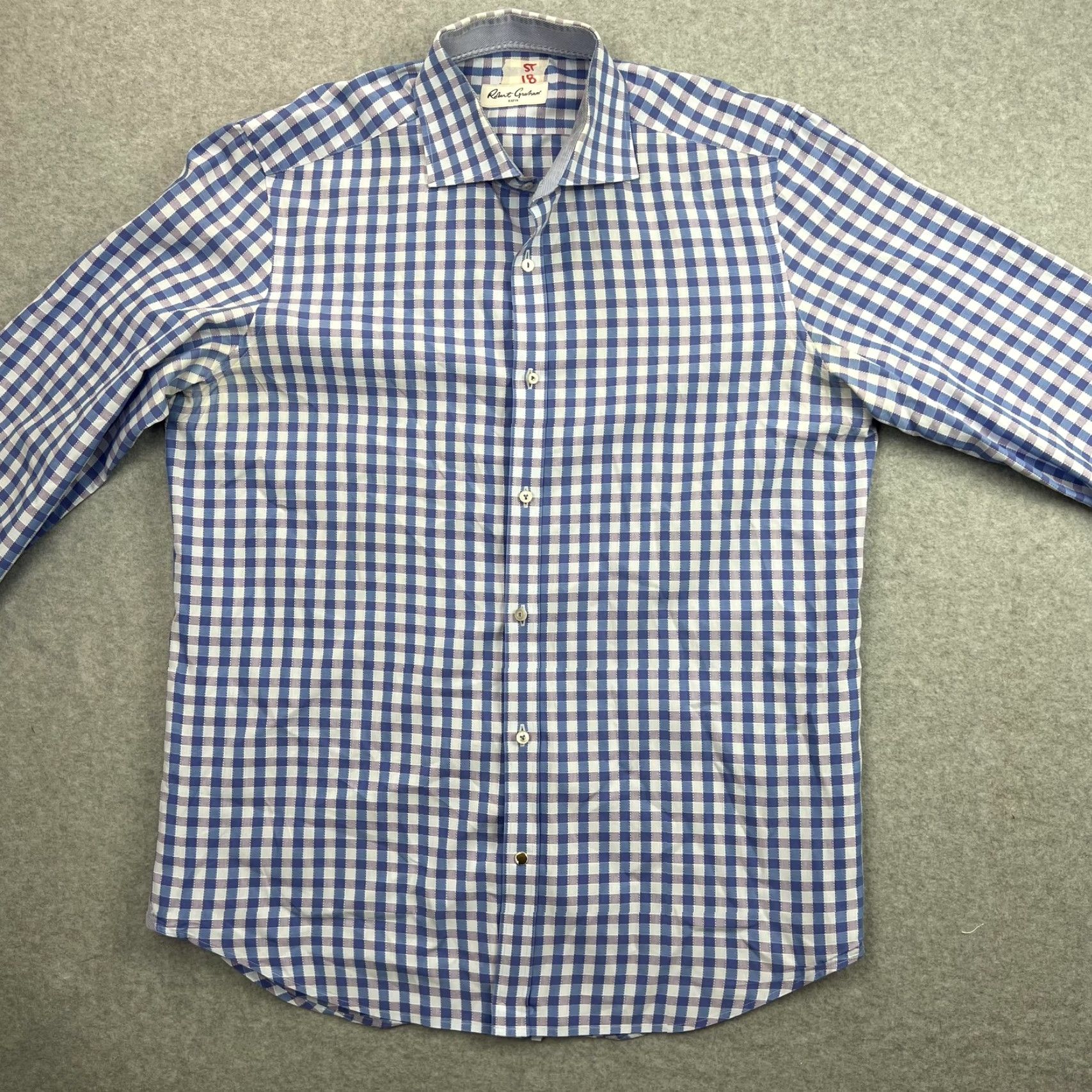 Robert Graham Robert Graham Shirt Mens 16 Blue Gingham Check Long Sleeve Button Front Cotton Dress Shirt Size US L / EU 52-54 / 3 - 4 Thumbnail