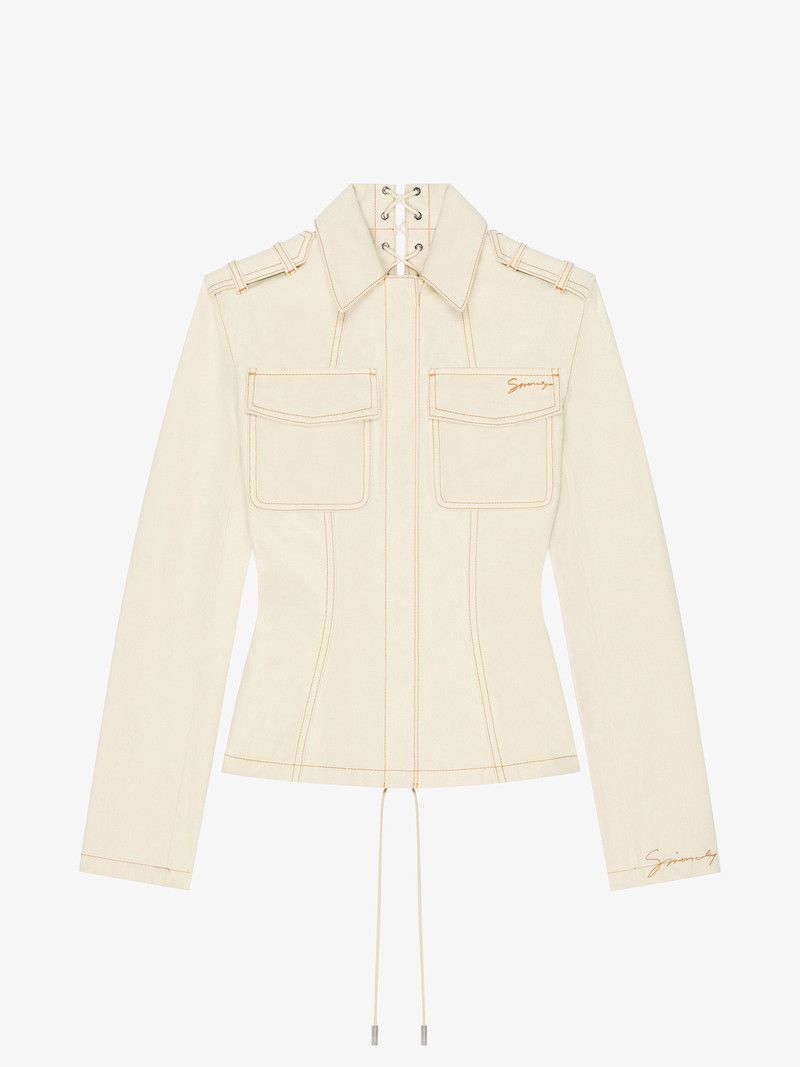 Givenchy o1w1db10326 Lace Up Denim Jacket in Ivory Size M / US 6-8 / IT 42-44 - 1 Thumbnail