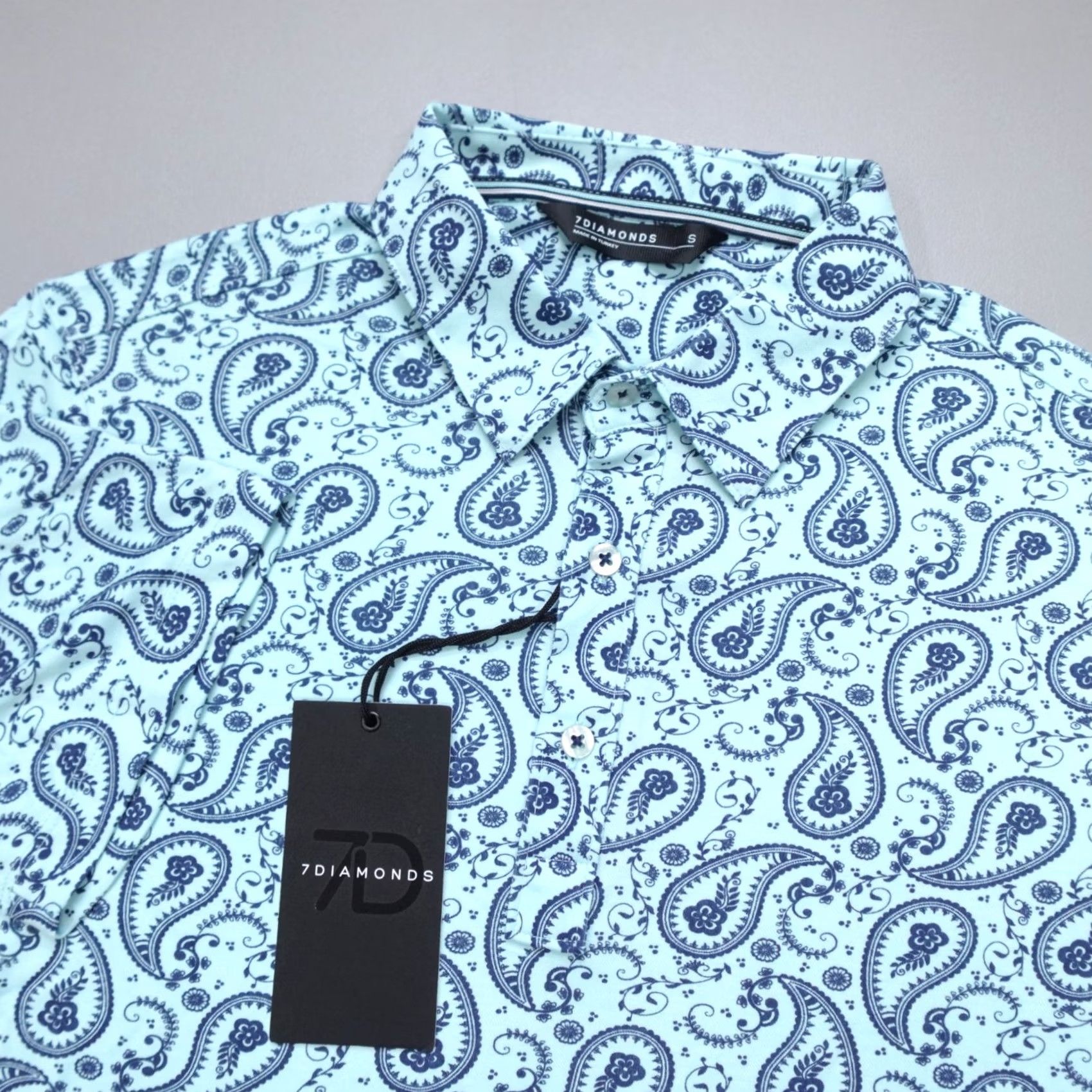 Vintage 7 Diamonds Polo Shirt Blue Paisley Wicking Stretch Size S Mens Polo Shirt Size US S / EU 44-46 / 1 - 2 Thumbnail