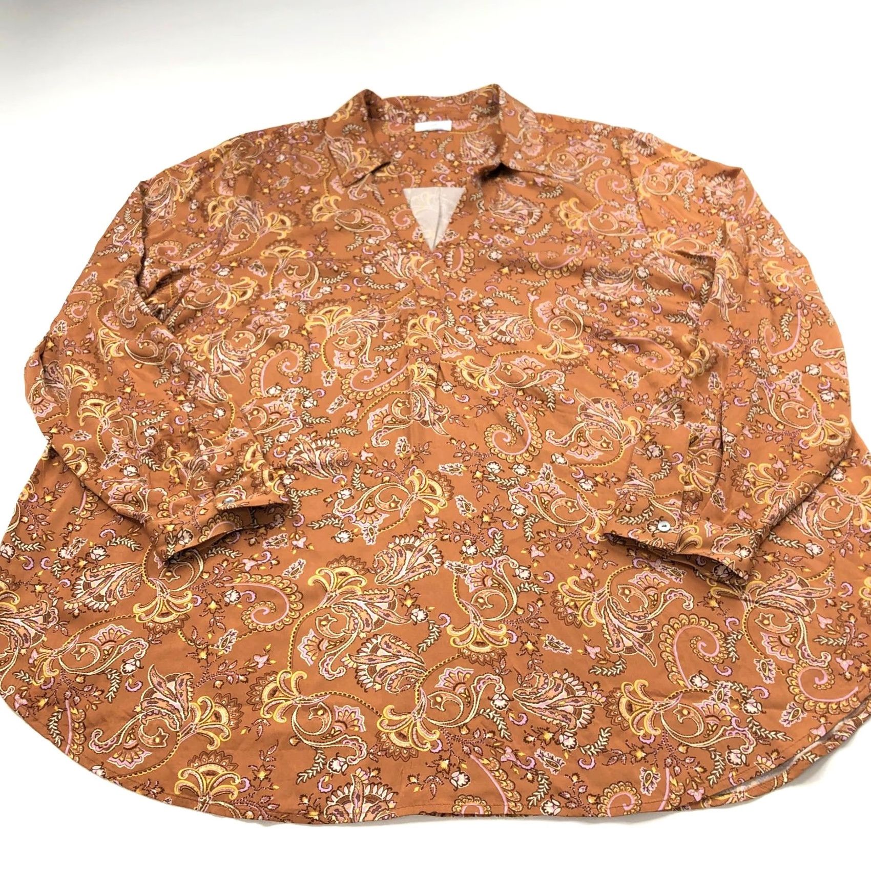 J. Jill J.Jill Blouse Tunic Viscose All Over Print Orange 2X Plus Womens Long Sleeve Collared Pullover Casual Summer Fall Vintage No Size XXL / US 16-18 / IT 52-54 - 2 Thumbnail