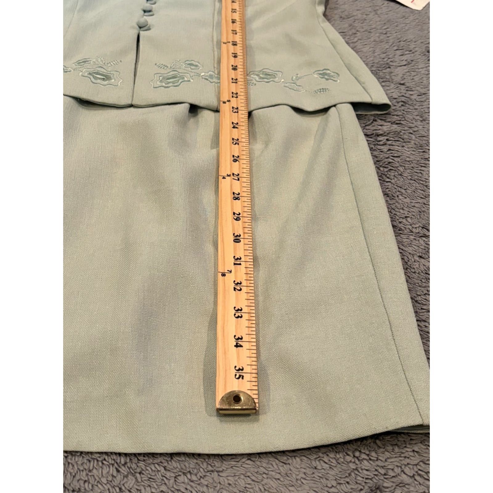 Vintage VIRGO Dress Womens 10P Jacketed Sage Green Petite Button Front Formal Dress, Jacket Style, 3/4? Size L / US 10 / IT 46 - 6 Thumbnail