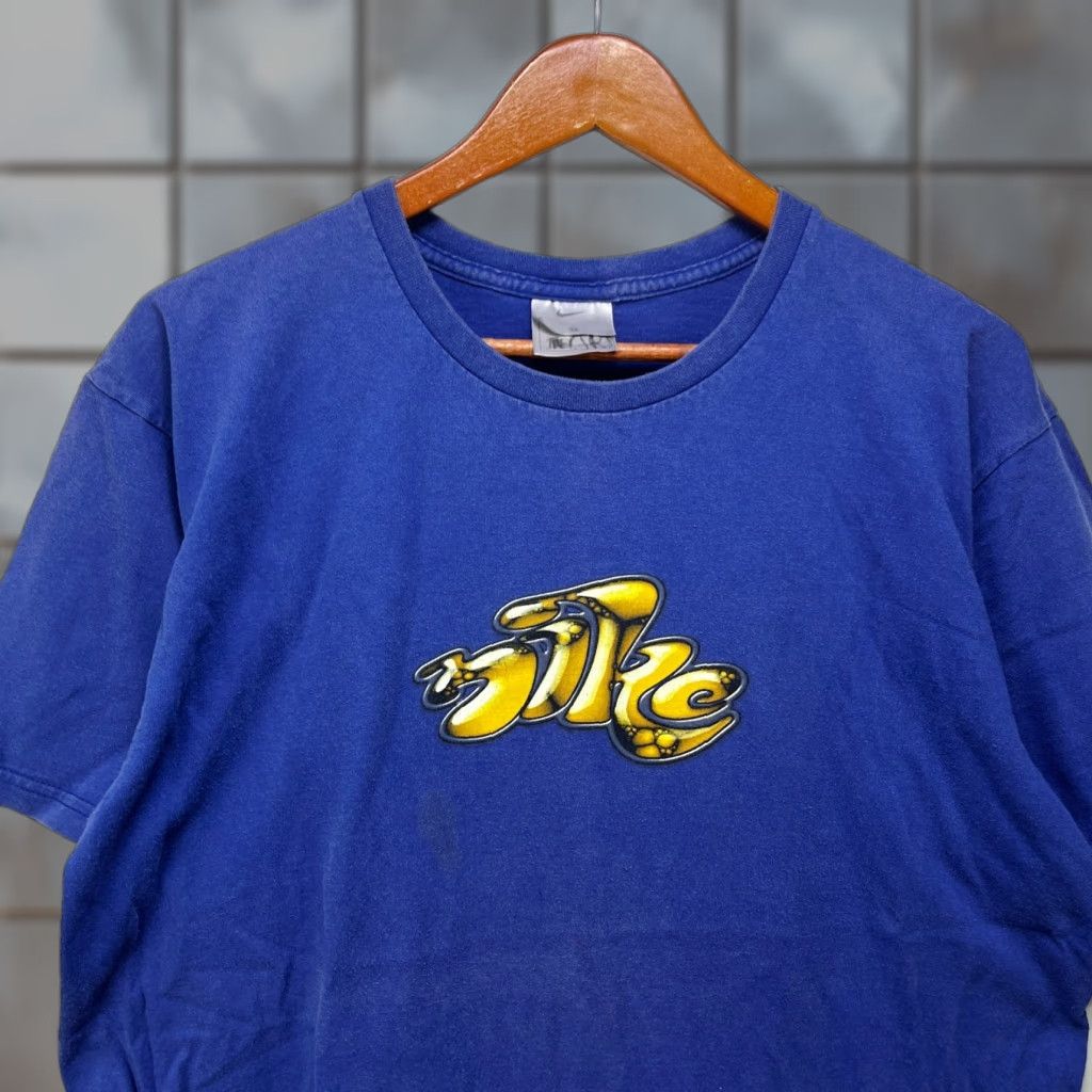 Nike VINTAGE Nike Bubble Letter Spellout Y2K Graffiti T Shirt M Skater Rare Blue Cotton Logo 90s Men Short Sleeve Mock Neck Nike Air 2000s Size US M / EU 48-50 / 2 - 1 Thumbnail