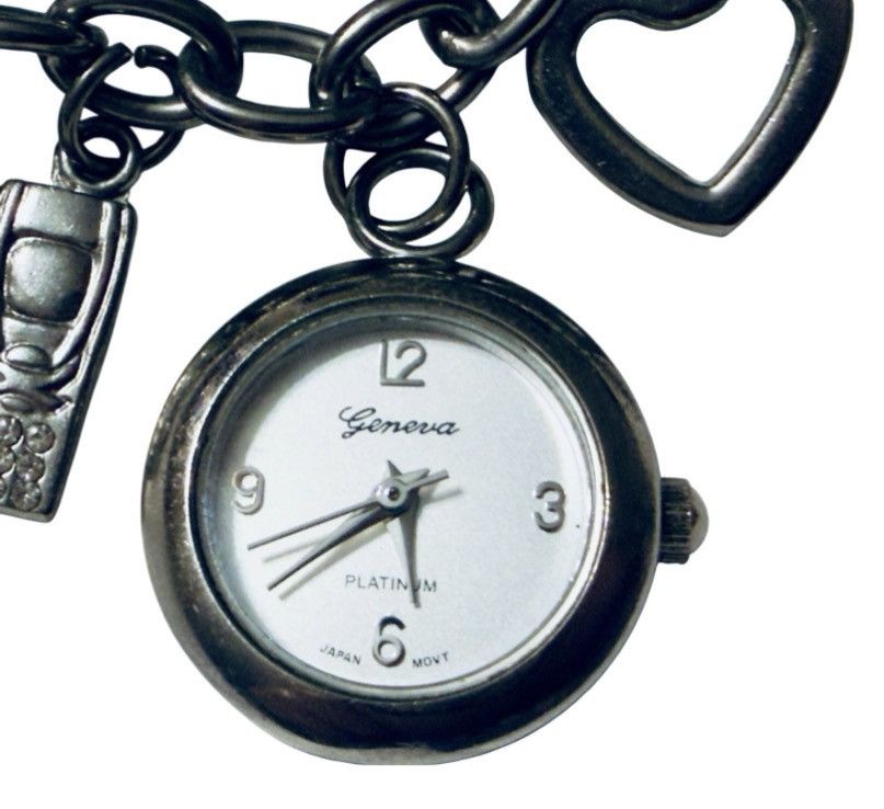 Geneva VTG Geneva Charm Bracelet Watch Silver Japan Quartz Working Size ONE SIZE - 3 Thumbnail