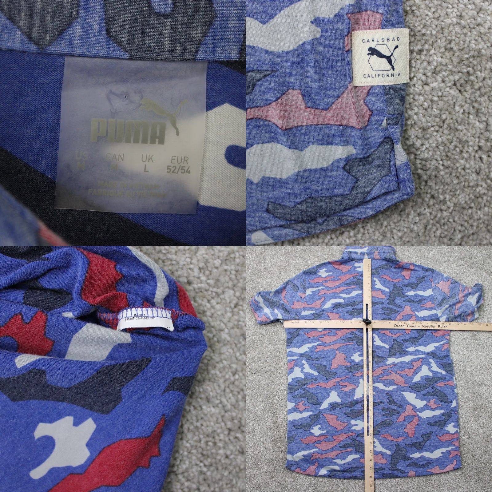 Puma PUMA Polo Shirt Mens Medium Blue Pink Camo Reverse Print Golf S/S Pullover Size US XL / EU 56 / 4 - 8 Thumbnail