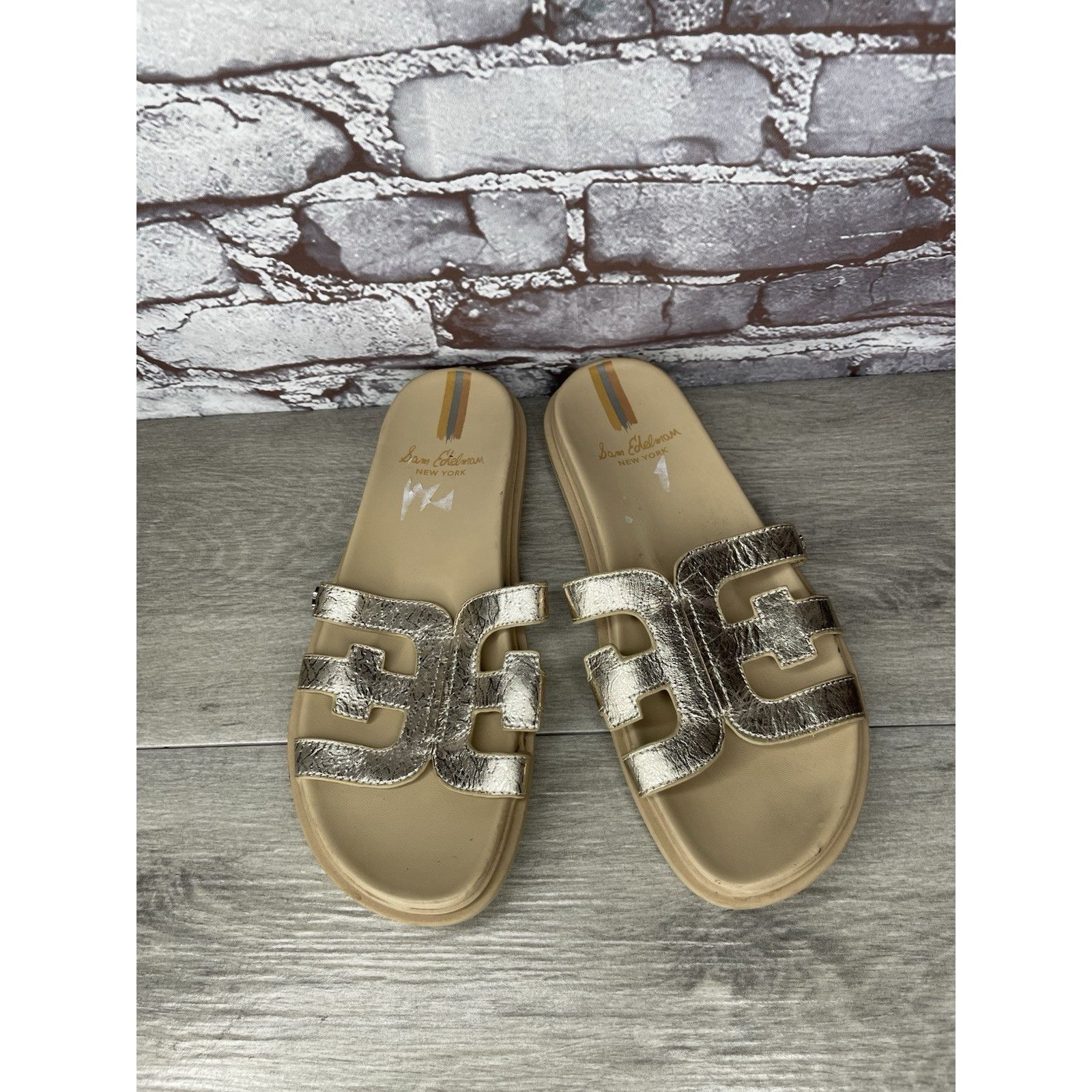 Sam Edelman Sam Edelman Valeri Metallic Gold Leather Slides Sandals Wome Size US 9 / IT 39 - 1 Thumbnail