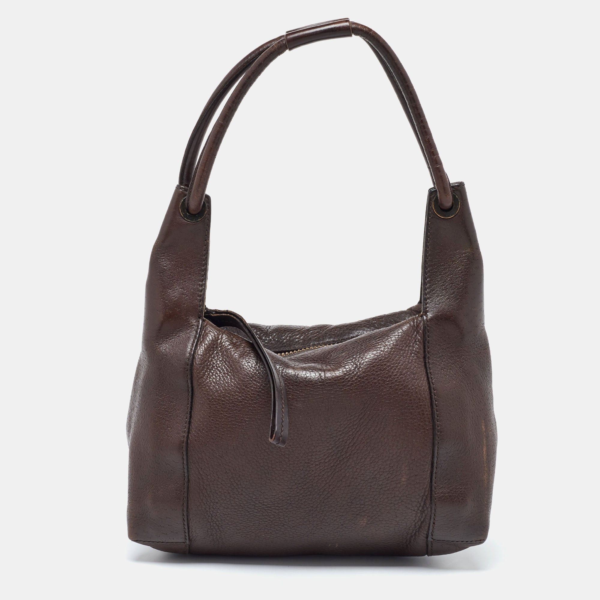 image of Gucci Dark Brown Leather Baguette Bag, Women's