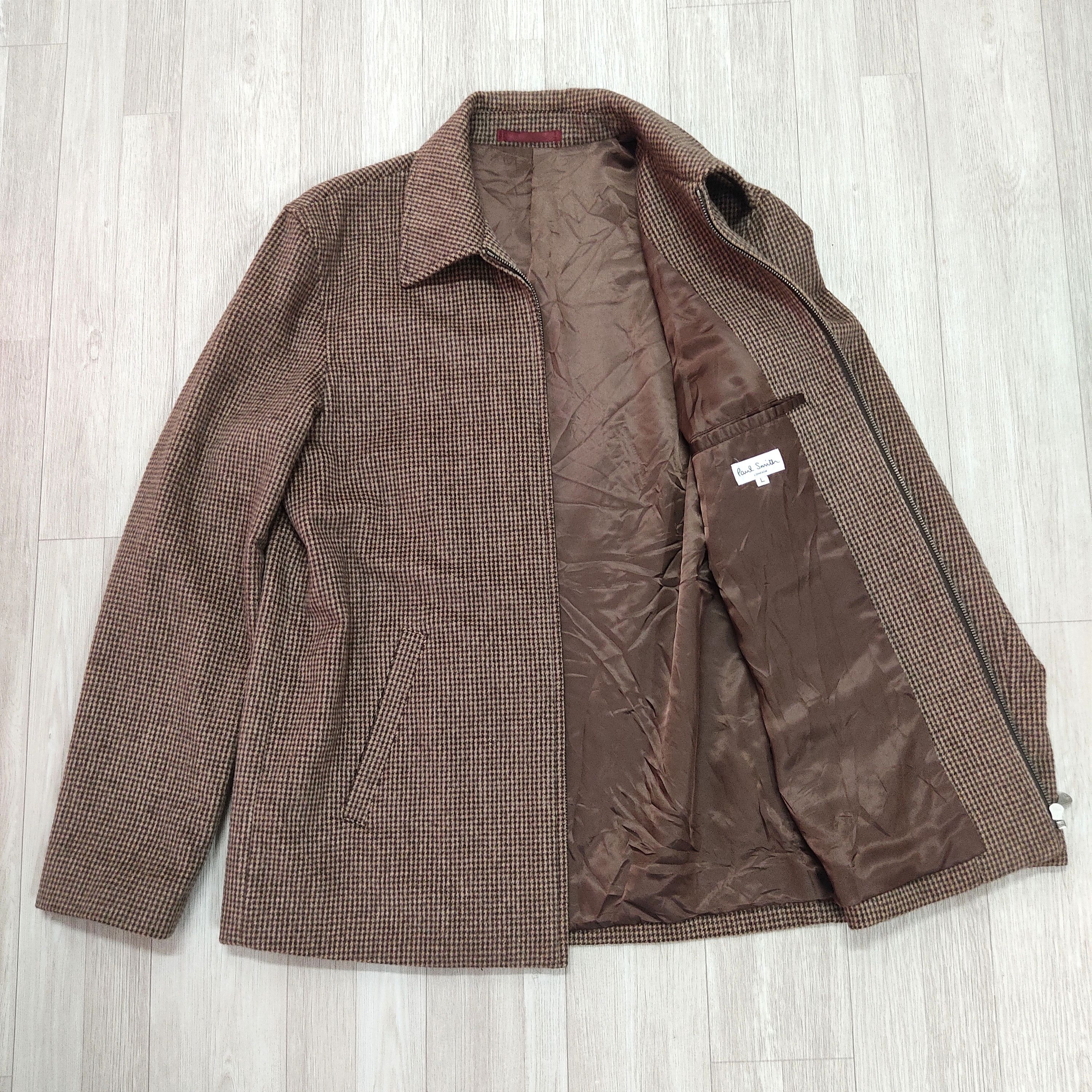 Paul Smith PAUL SMITH Herringbone Plaid Wool Zipper Jacket Size US L / EU 52-54 / 3 - 6 Thumbnail