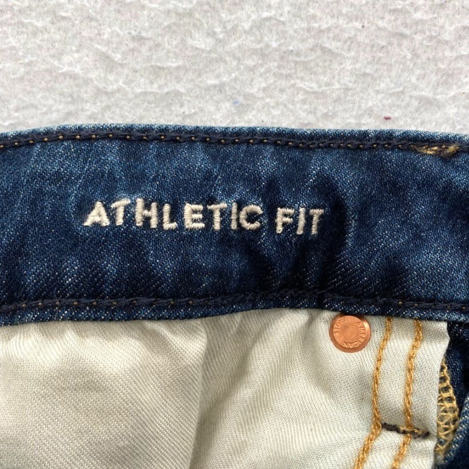 American Eagle Outfitters American Eagle Jeans Mens 26x28 Athletic Tapered Leg Dark Wash Blue Denim Pants Size US 26 / EU 42 - 5 Thumbnail