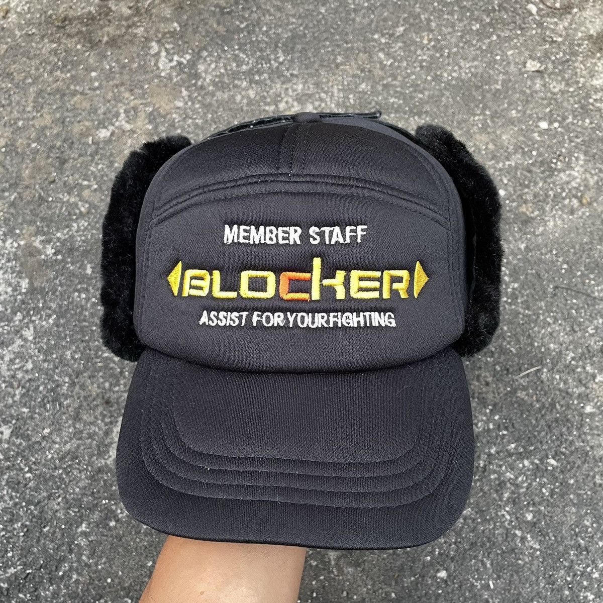 image of Staff Blocker Winter Hat With Long Ear Flap in Black, Men's (Size 42)