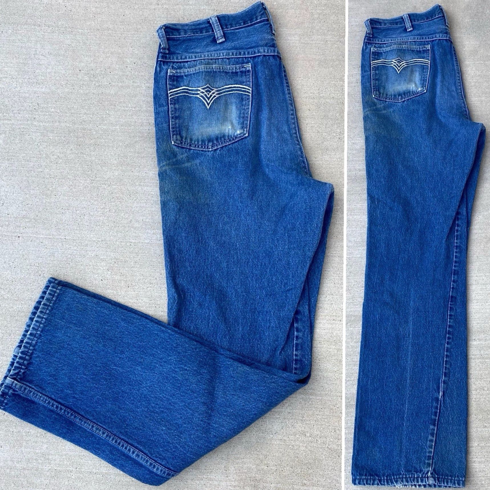 Vintage VINTAGE Maverick Jeans 34 XL 33 Waist 33 Inseam 33 Western Cowboy Denim Blue 100% Cotton Embroidered Pockets Zipper Rise High Stretch Not Distressed Size US 34 / EU 50 - 3 Thumbnail