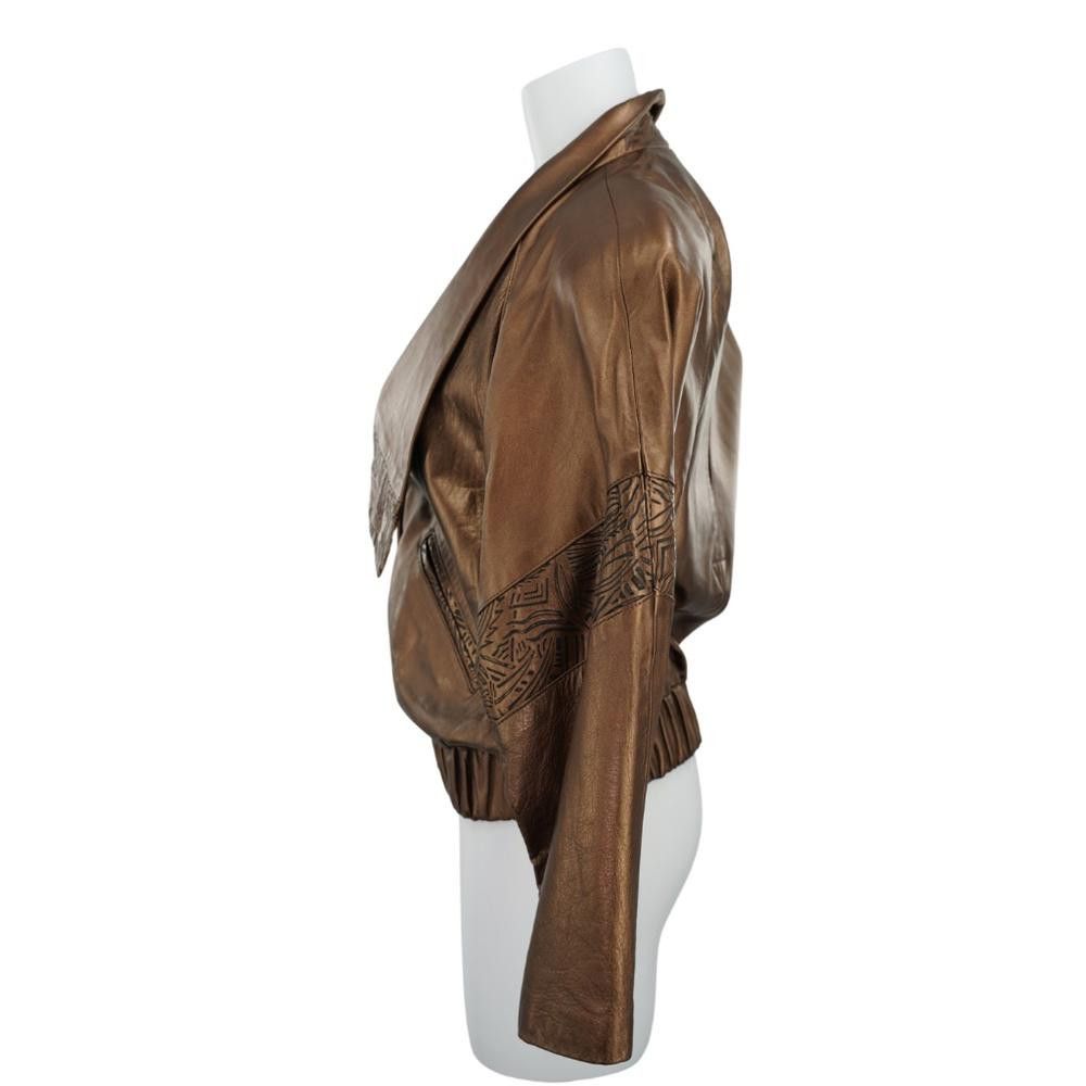 Designer Vintage Erez Metallic Brass Leather Jacket Size S Size S / US 4 / IT 40 - 4 Thumbnail