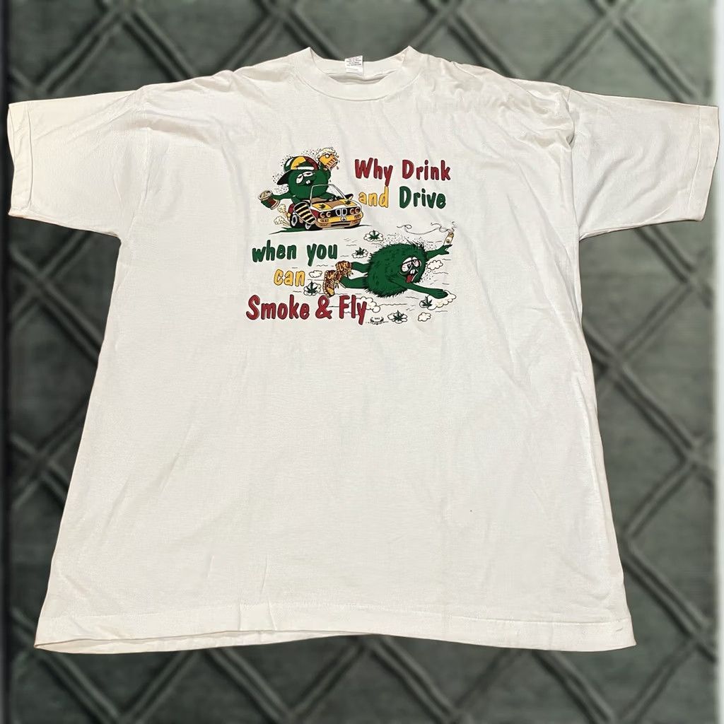 Vintage VINTAGE College Ware USA Shirt 2XL White Cotton Crew Neck Short Sleeve Smoke Fly Bob Marley Graphic Print Men Mens 1990s VTG RAP HIP HOP Size US XXL / EU 58 / 5 - 1 Thumbnail