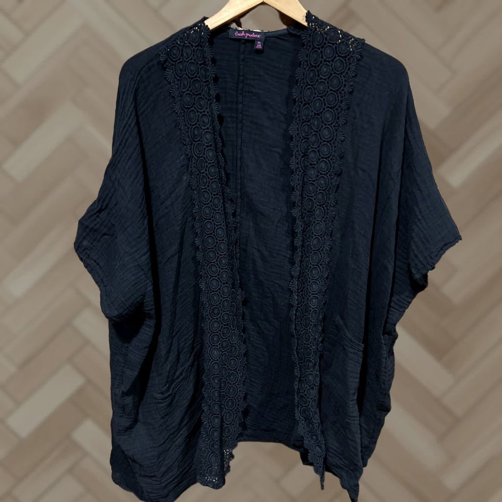 Vintage Fresh Produce Cardigan Sweater Women's One Size Black Cotton Open Front Size ONE SIZE - 1 Thumbnail