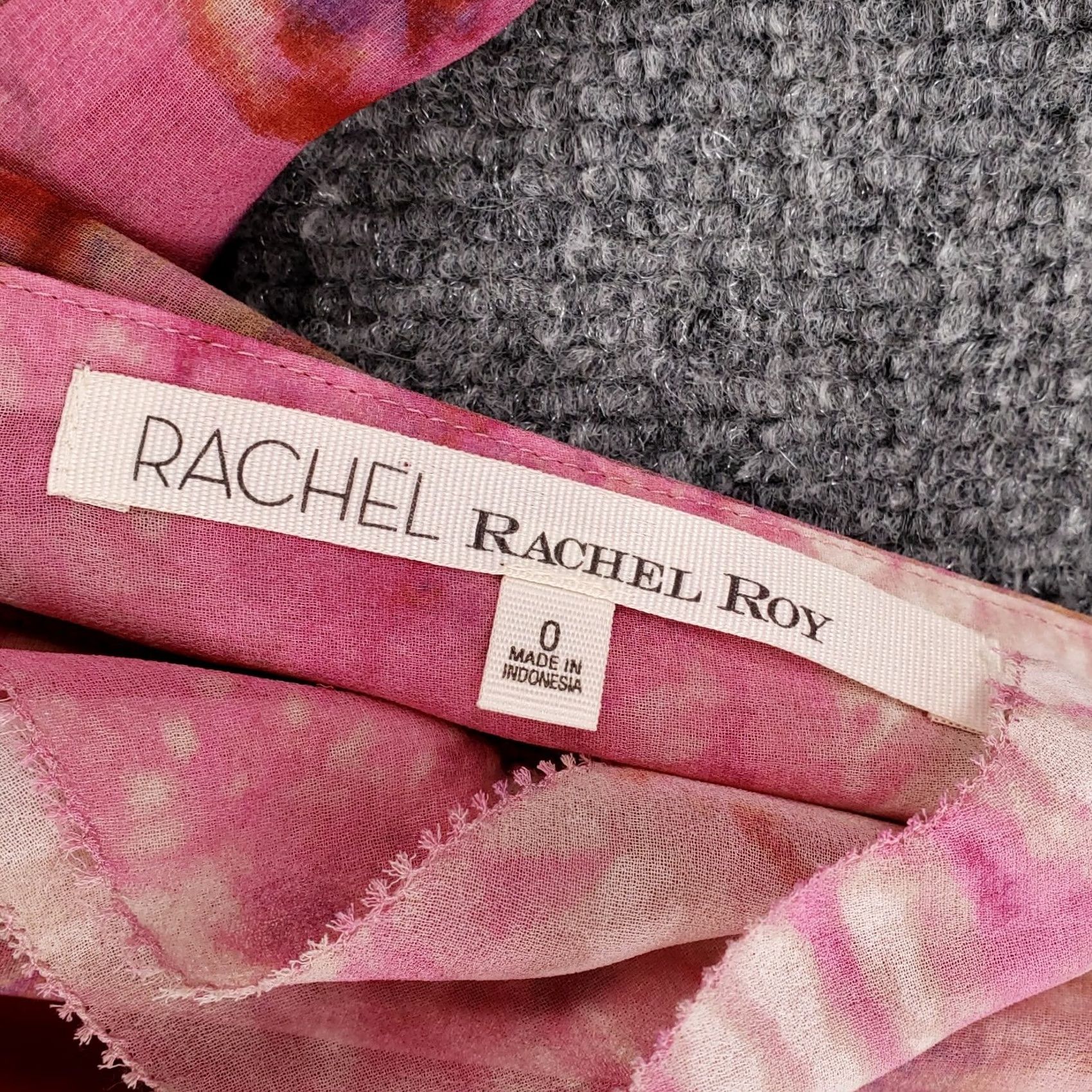 Pinko Rachel Roy Dress Womens 0 Pink Mini Tie-Dye V-Neck Ruffled Back Criss Cross Zip Sleeveless Size XS / US 0-2 / IT 36-38 - 3 Thumbnail