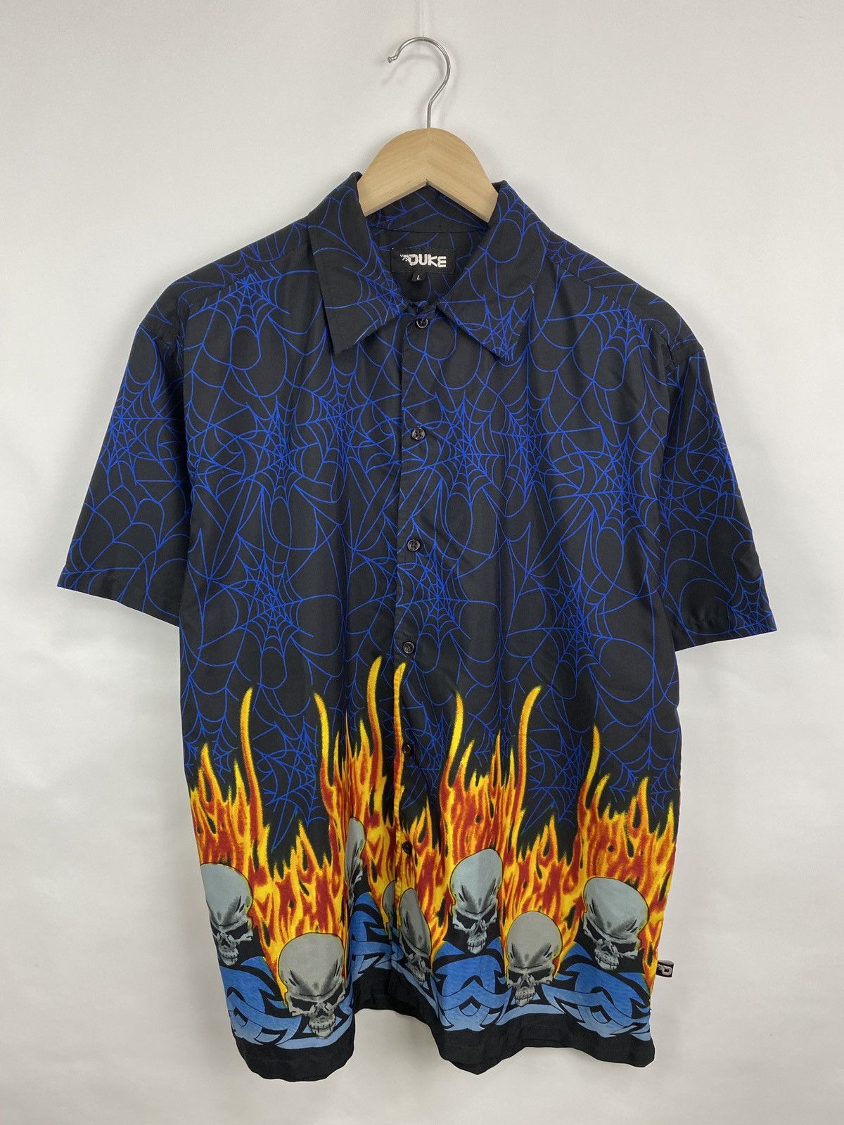If Six Was Nine 🔥🕸💀 Vintage 90s Skull Skeleton Fire Shirt Rare Retro Y2K Size US L / EU 52-54 / 3 - 2 Thumbnail