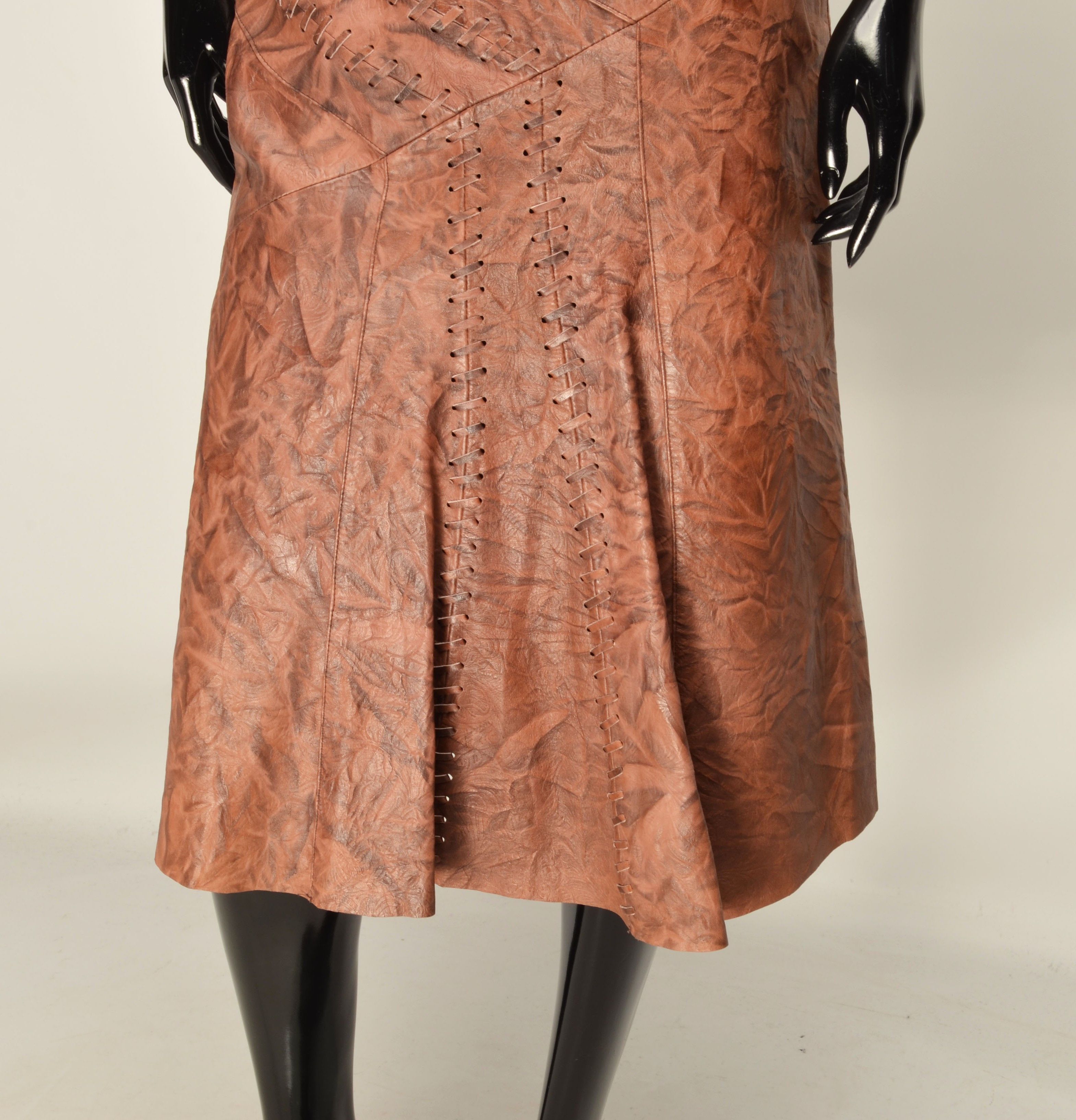 Vintage Vintage KIT Genuine Leather Patchwork Grunge Boho Skirt Size 26" / US 2 / IT 38 - 10 Thumbnail